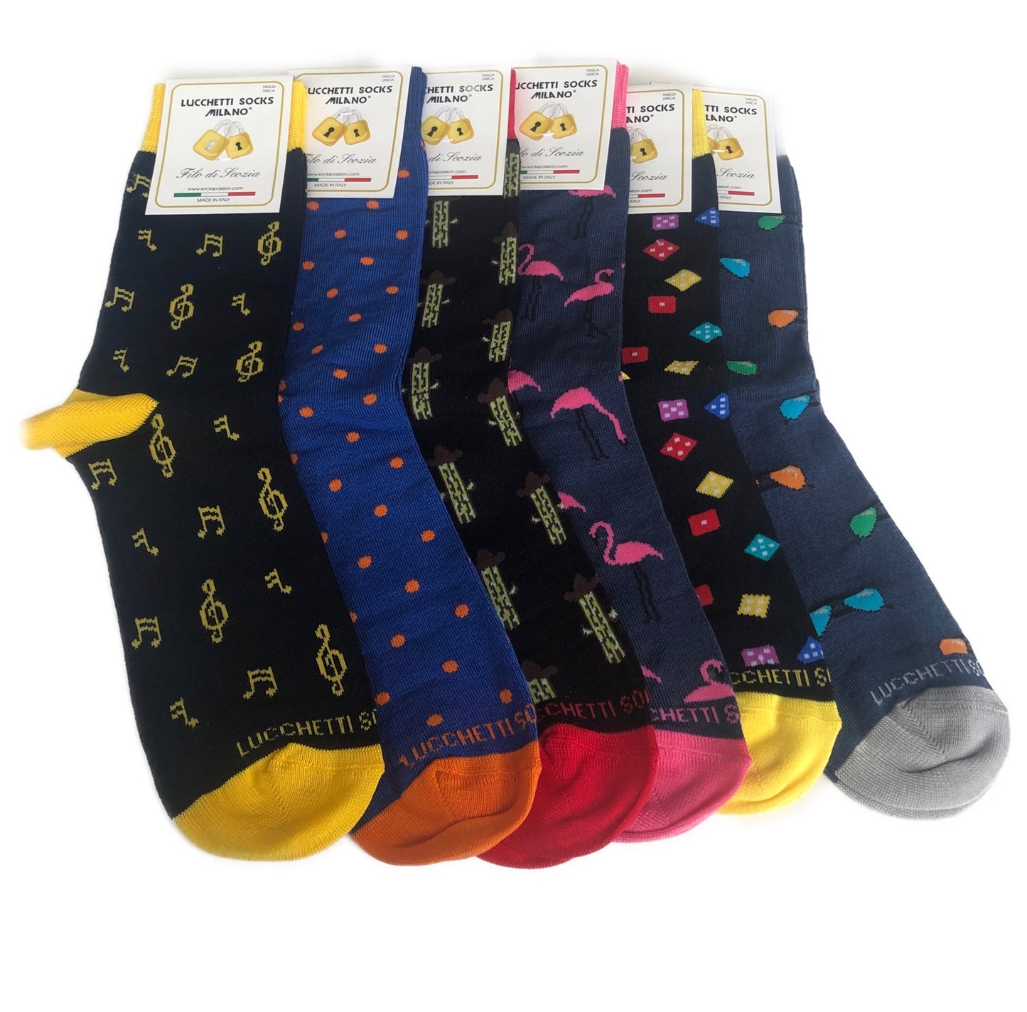 6 Paia Lucchetti Socks Milano Calze Uomo CORTE In Cotone Filo Di Scozia Elasticizzato Estive In Fantasia