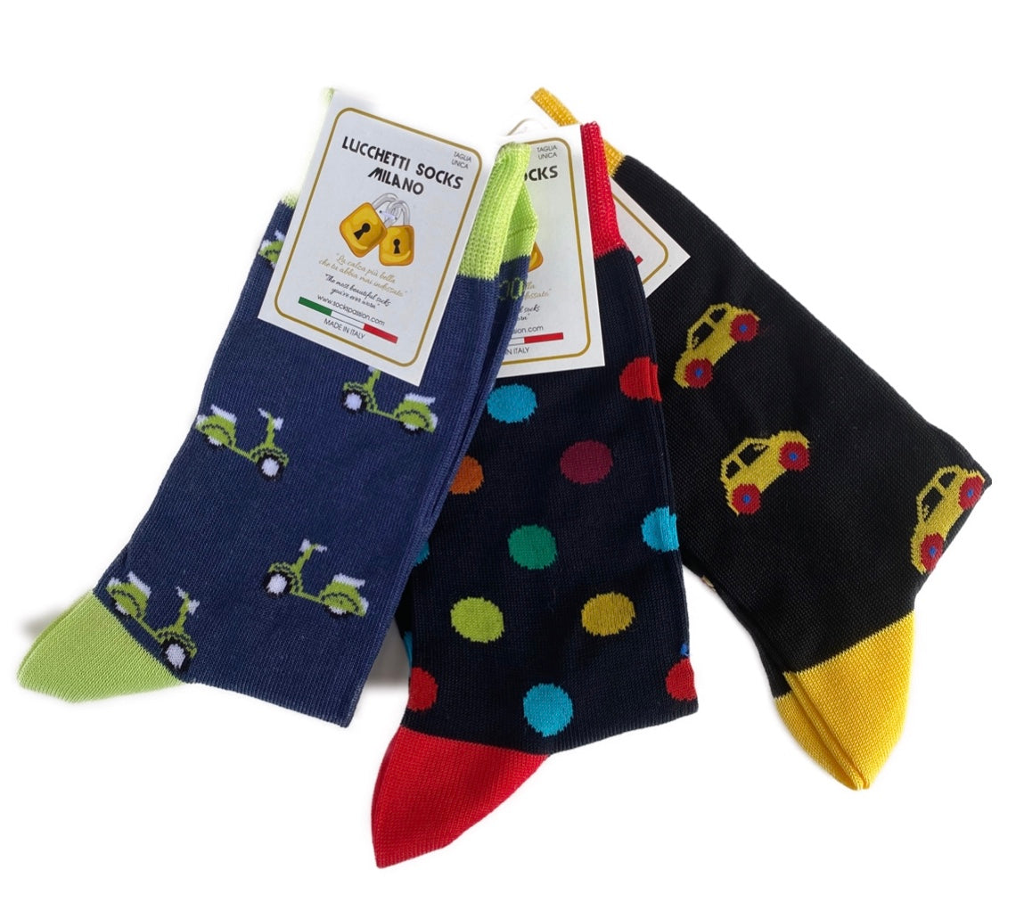 6 Paia Lucchetti Socks Milano Calze Uomo CORTE In Cotone Filo Di Scozia Elasticizzato Estive In Fantasia