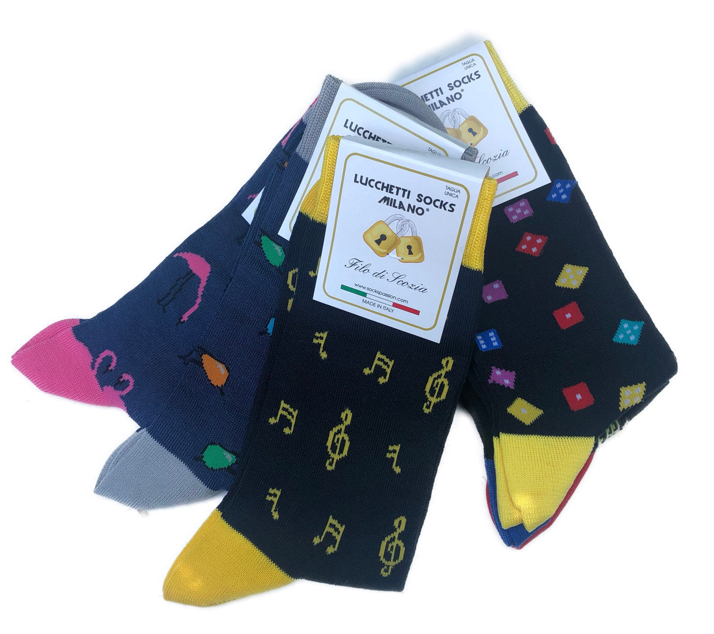 6 Paia Lucchetti Socks Milano Calze Uomo CORTE In Cotone Filo Di Scozia Elasticizzato Estive In Fantasia