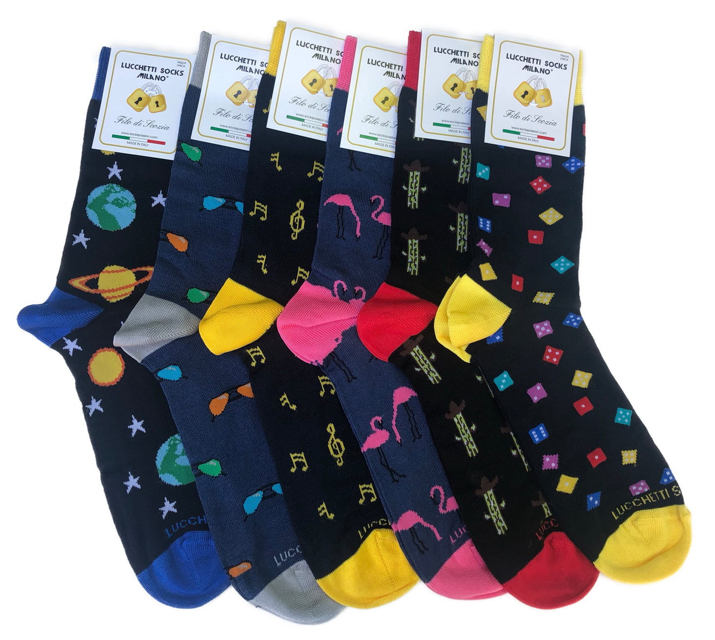 6 Paia Lucchetti Socks Milano Calze Uomo CORTE In Cotone Filo Di Scozia Elasticizzato Estive In Fantasia