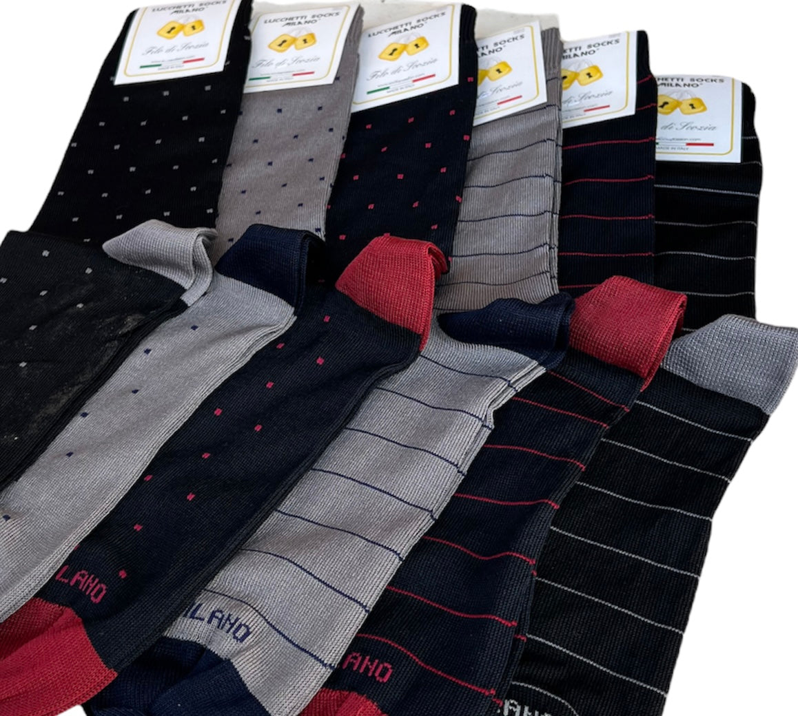 6 Paia Lucchetti Socks Milano Calze Uomo CORTE In Cotone Filo Di Scozia Elasticizzato Estive In Fantasia