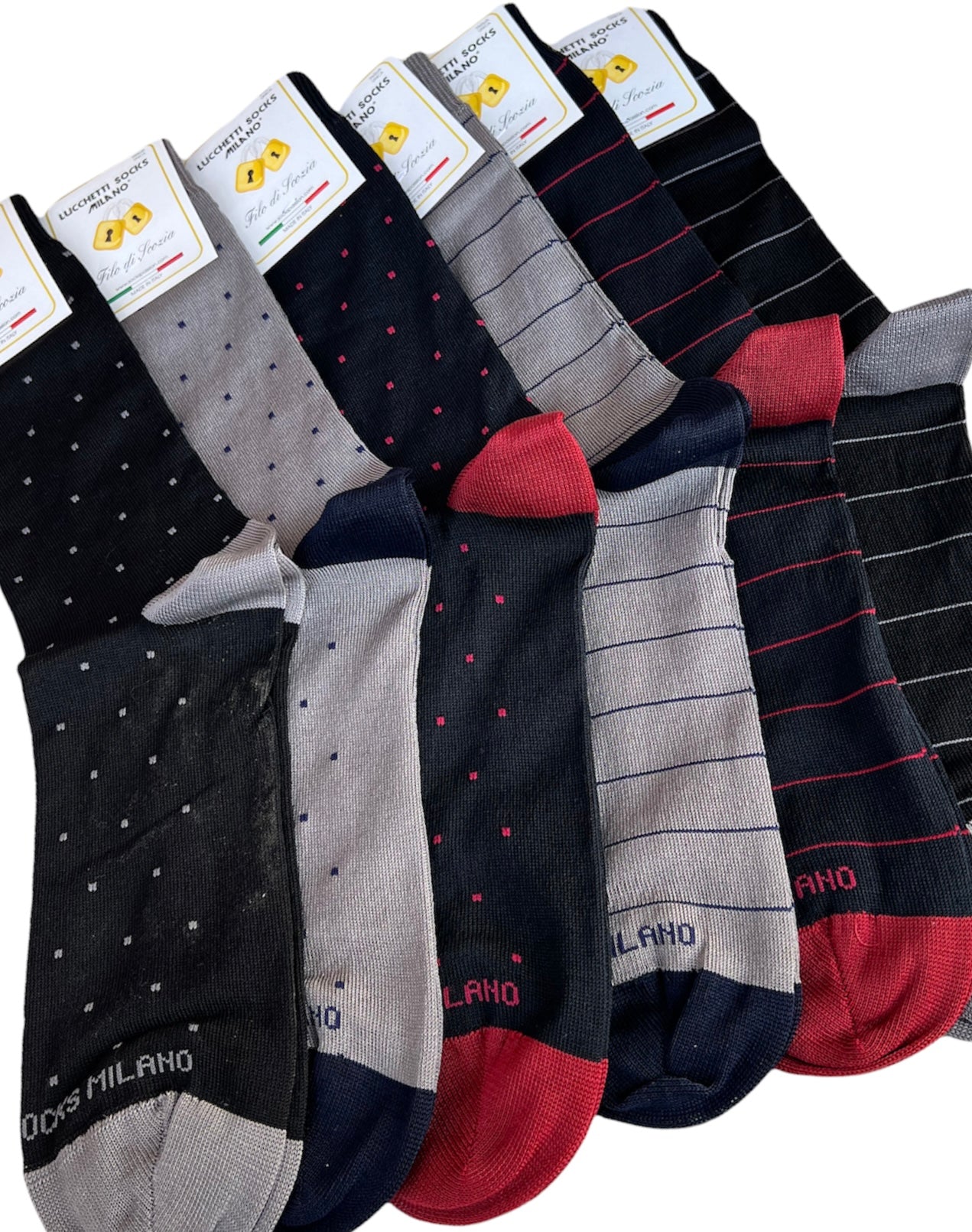 6 Paia Lucchetti Socks Milano Calze Uomo CORTE In Cotone Filo Di Scozia Elasticizzato Estive In Fantasia