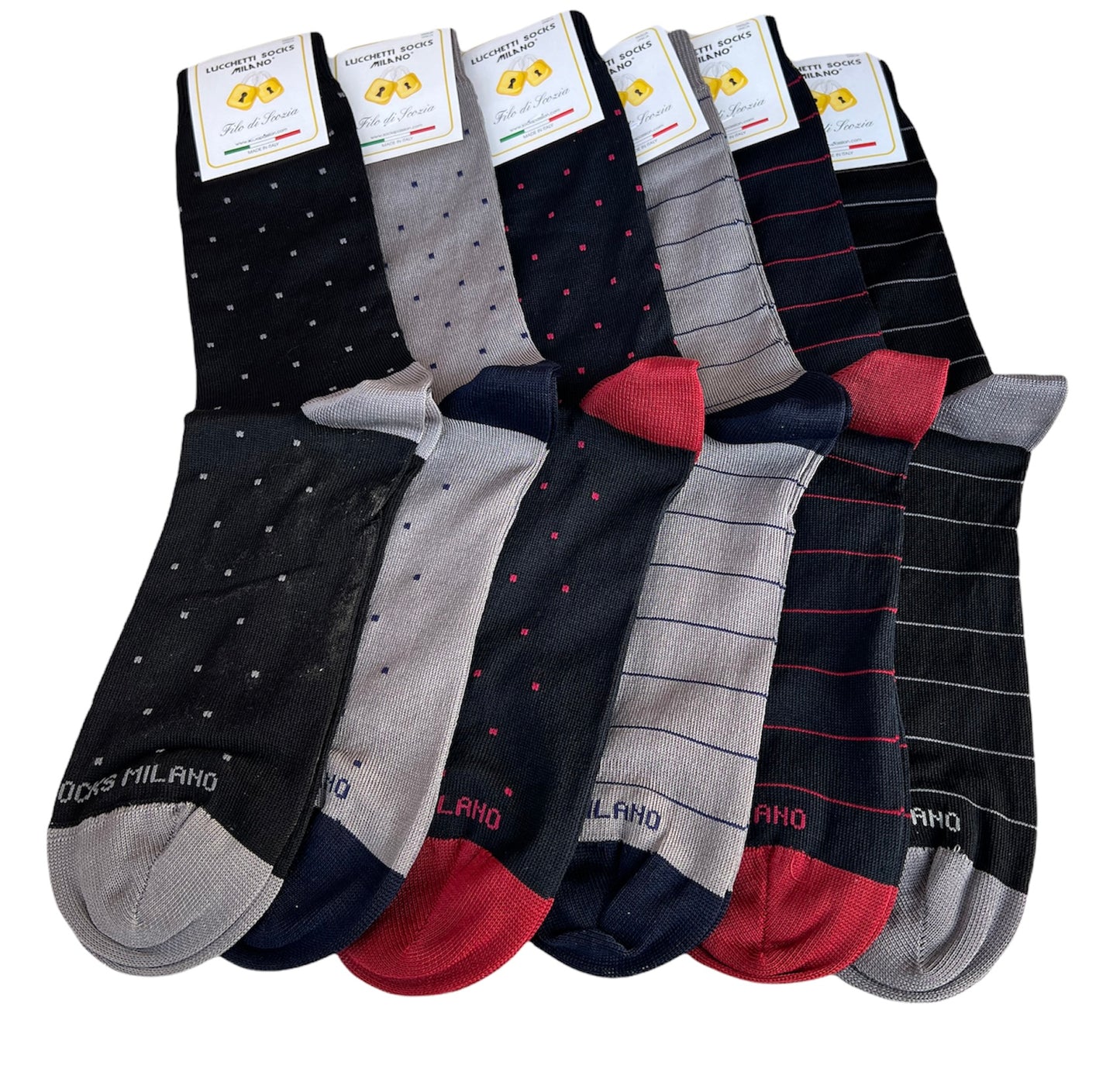 6 Paia Lucchetti Socks Milano Calze Uomo CORTE In Cotone Filo Di Scozia Elasticizzato Estive In Fantasia