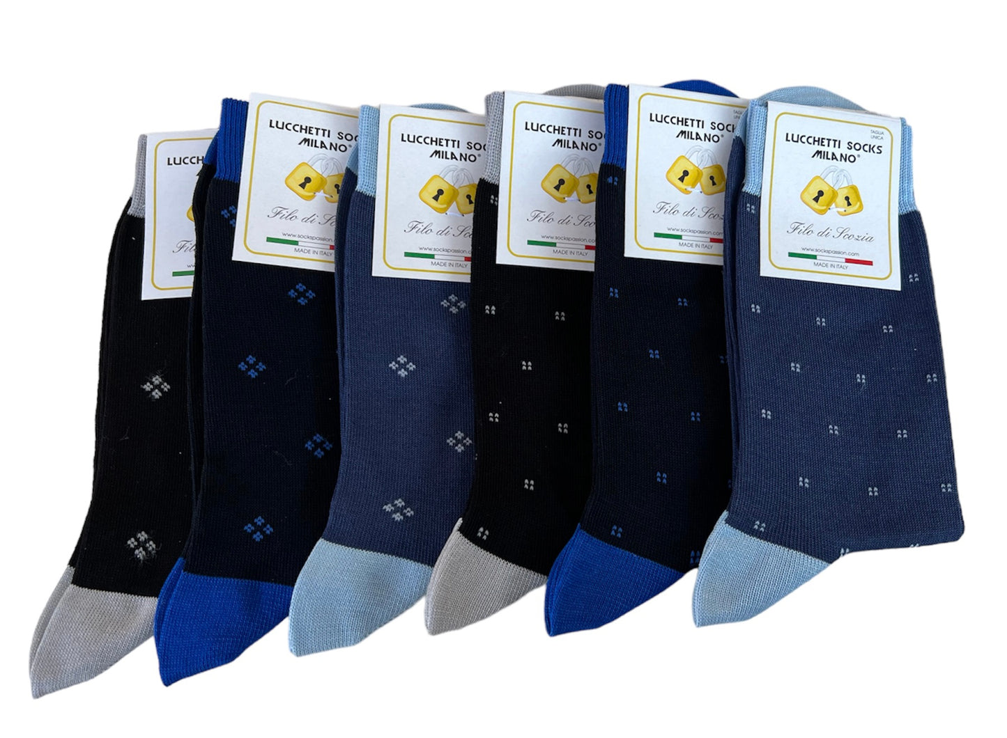 6 Paia Lucchetti Socks Milano Calze Uomo CORTE In Cotone Filo Di Scozia Elasticizzato Estive In Fantasia