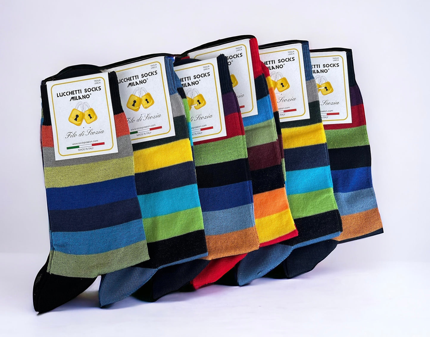 6 Paia Lucchetti Socks Milano Calze Uomo CORTE In Cotone Filo Di Scozia Elasticizzato Estive In Fantasia