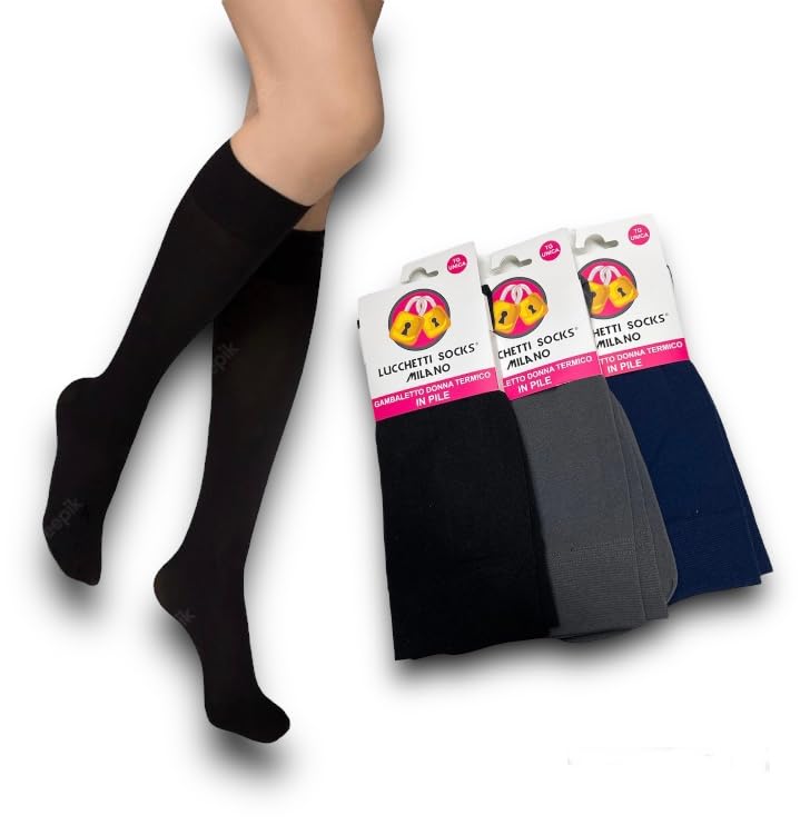 Lucchetti Socks Milano 3 Paia Gambaletti Termici Donna Invernali in Pile mIcrofibra Gambaletti Invernali Lunghi Calzettoni Calze Termiche Tempo Libero