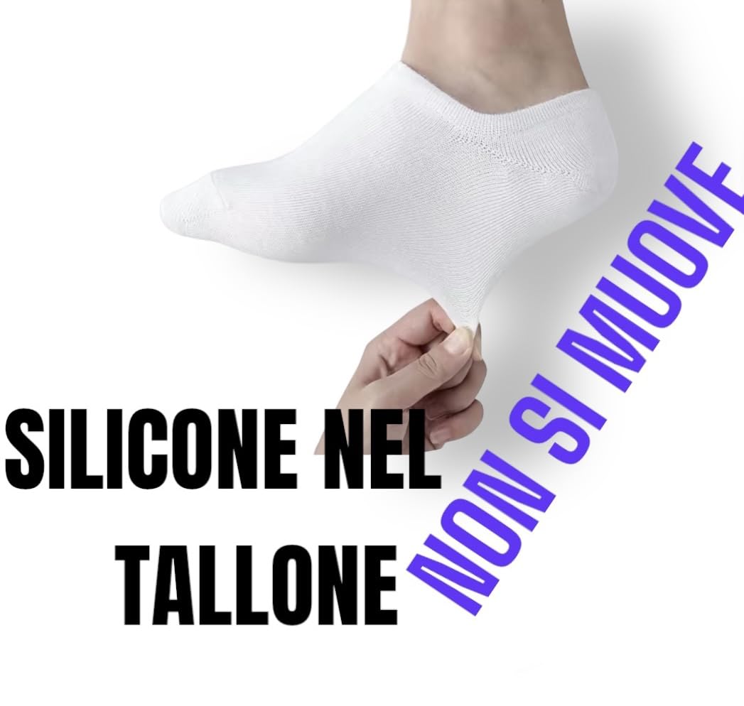 6 Paia Lucchetti Socks Milano Uomo Fantasmini Donna Cotone Nero Bianco Grigio Con Silicone Nel Tallone