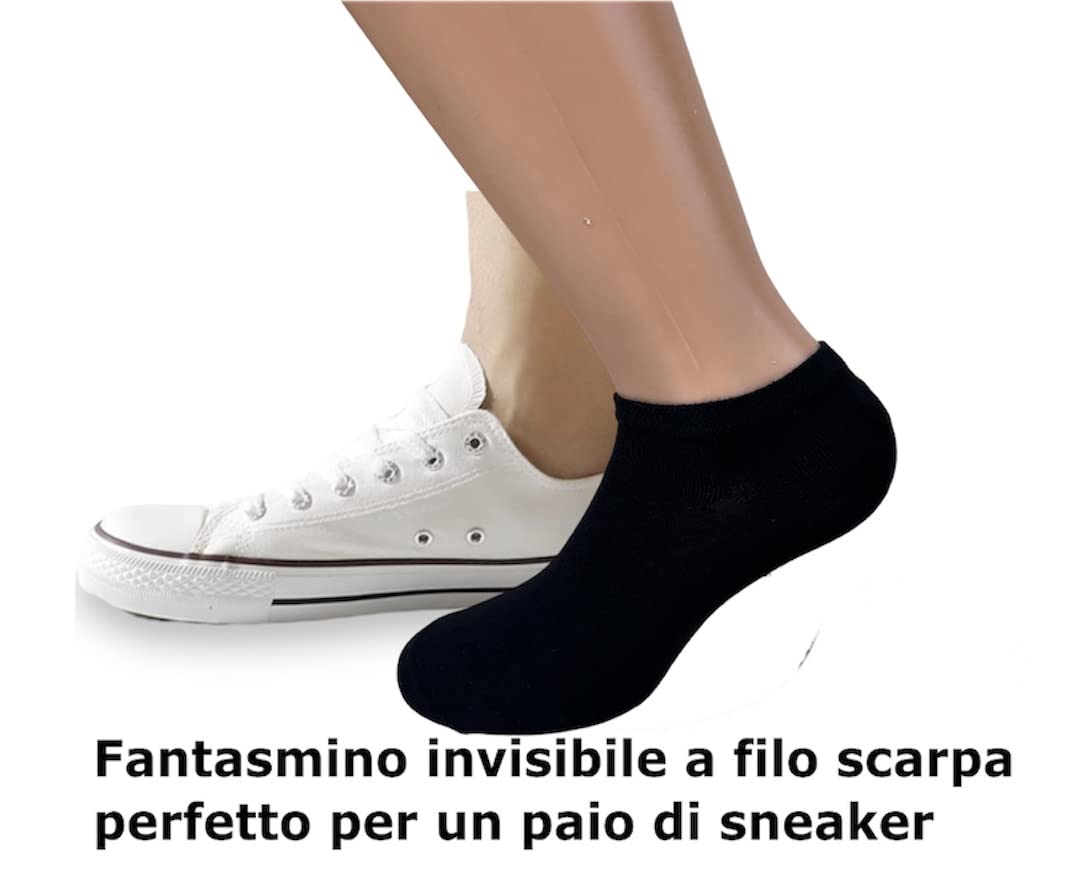 6 Paia Lucchetti Socks Milano Uomo Fantasmini Donna Cotone Nero Bianco Grigio Con Silicone Nel Tallone