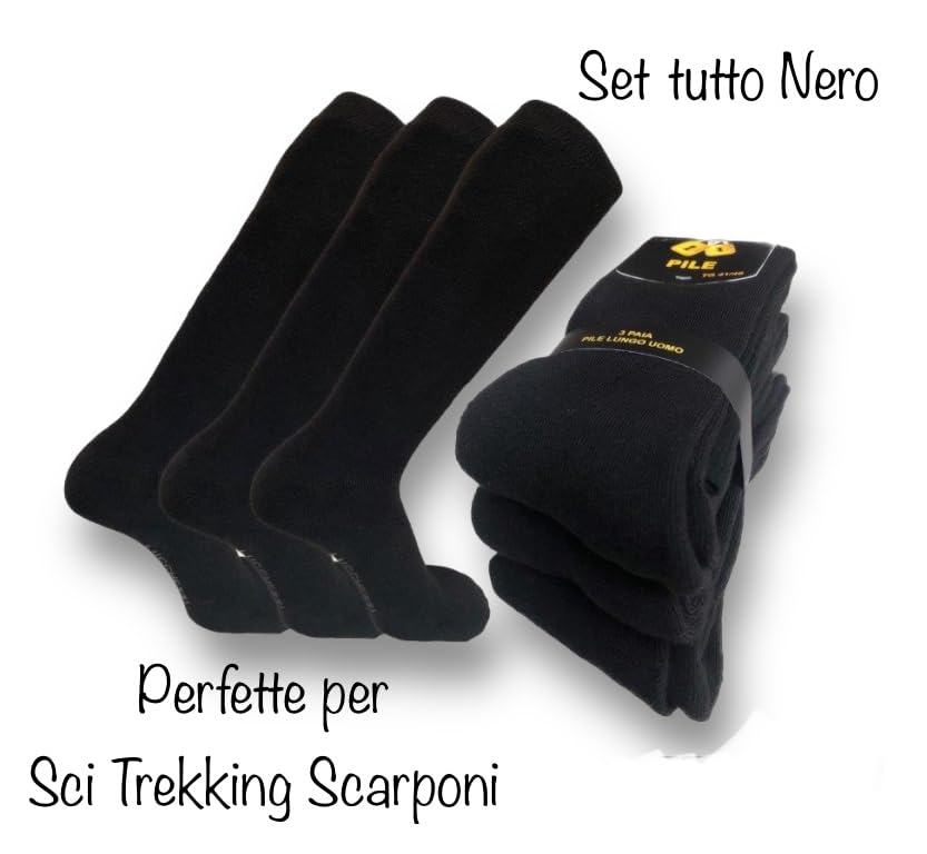 Lucchetti Socks Milano CALZE TERMICHE IN PILE LUNGHE SCI MONTAGNA PESANTI NERO BLU GRIGIO