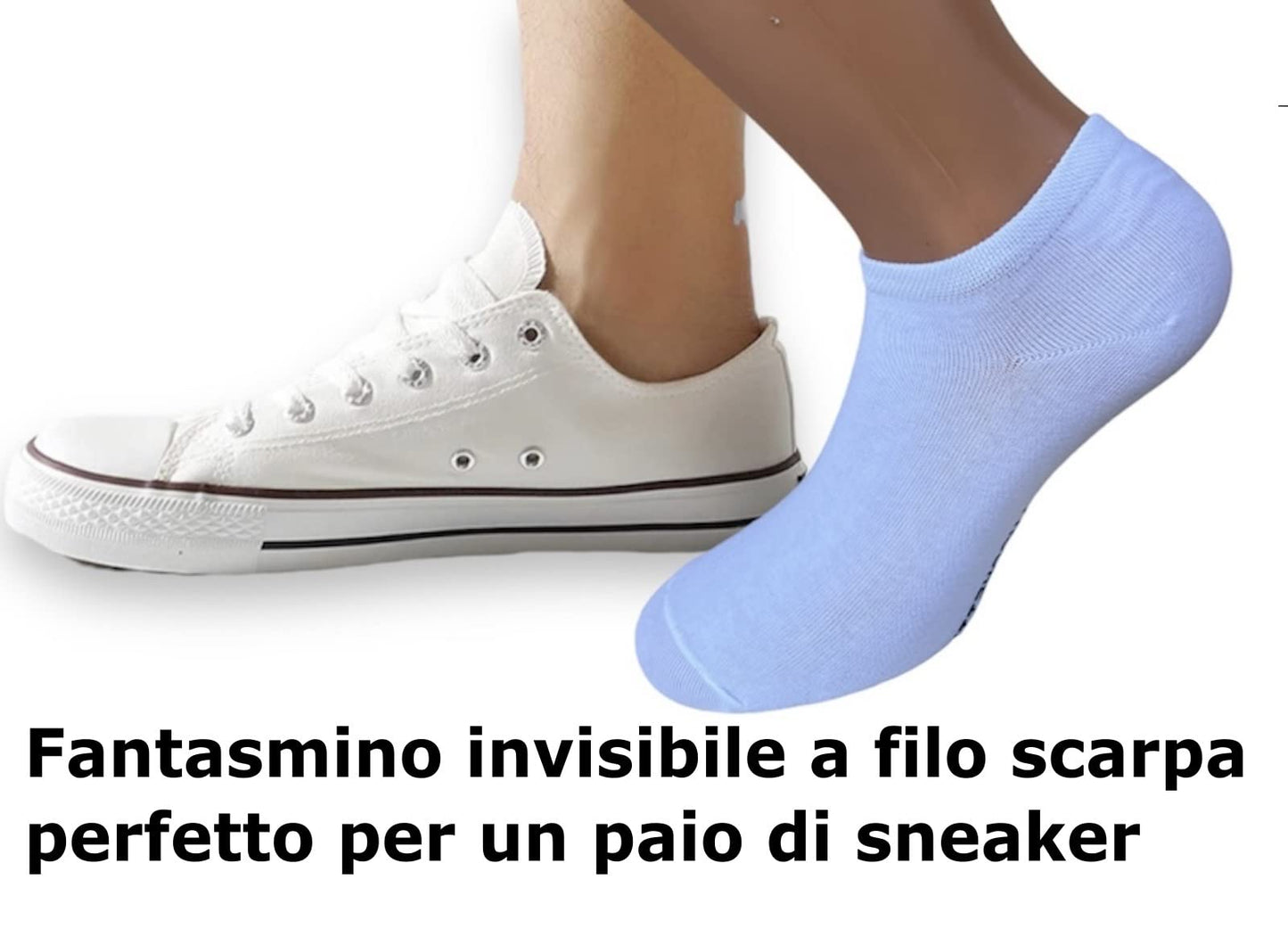6 Paia Lucchetti Socks Milano Uomo Fantasmini Donna Cotone Nero Bianco Grigio Con Silicone Nel Tallone