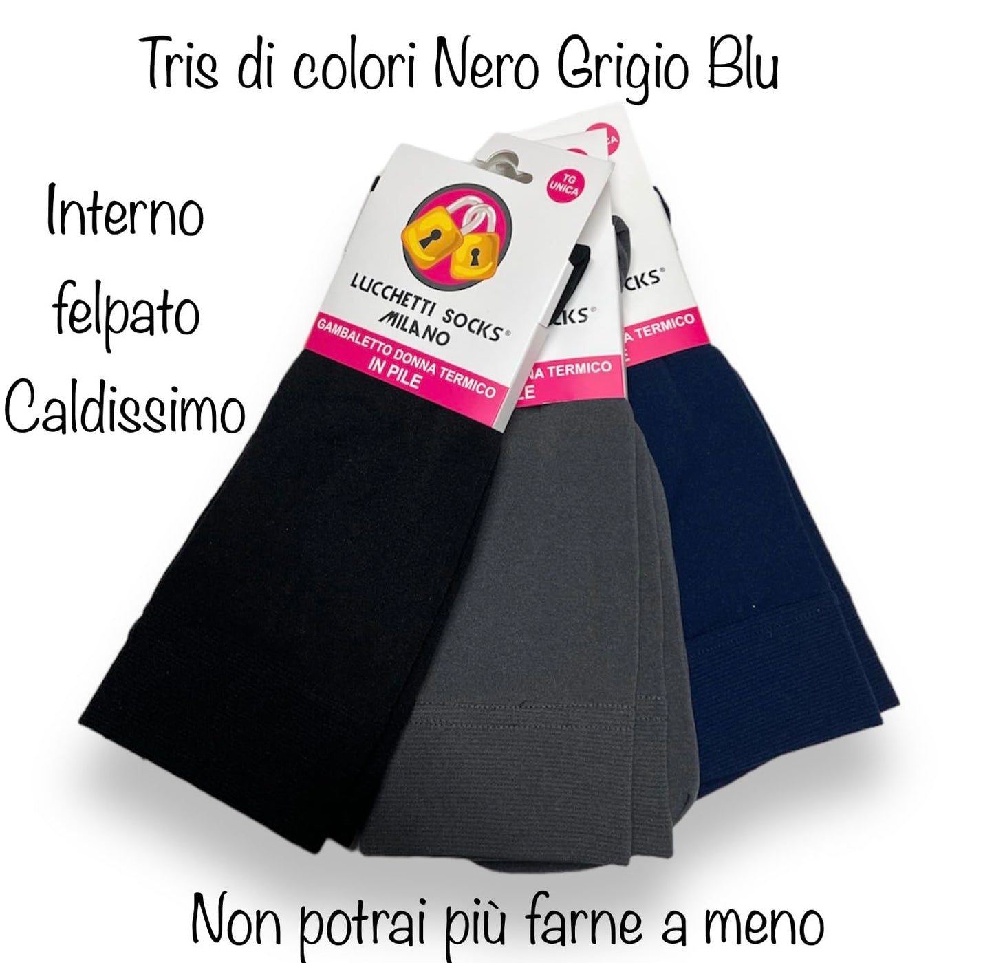 Lucchetti Socks Milano 3 Paia Gambaletti Termici Donna Invernali in Pile mIcrofibra Gambaletti Invernali Lunghi Calzettoni Calze Termiche Tempo Libero