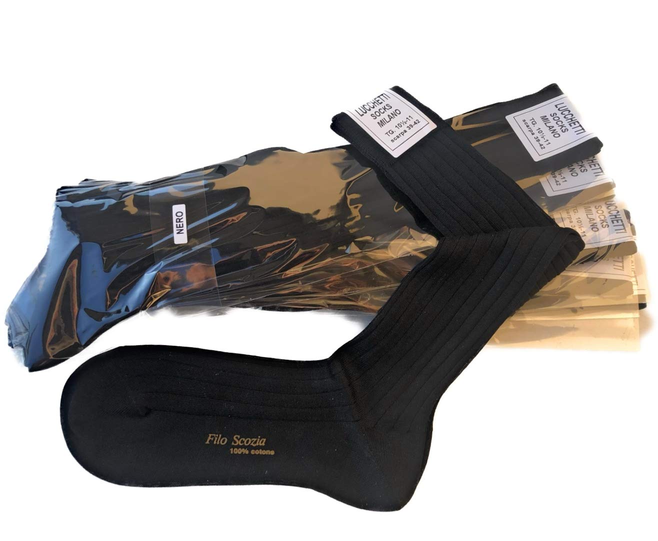 6 Paia Lucchetti Socks Milano Calze Uomo Lunghe Filo Di Scozia 100% Cotone Rimagliate Made In Italy