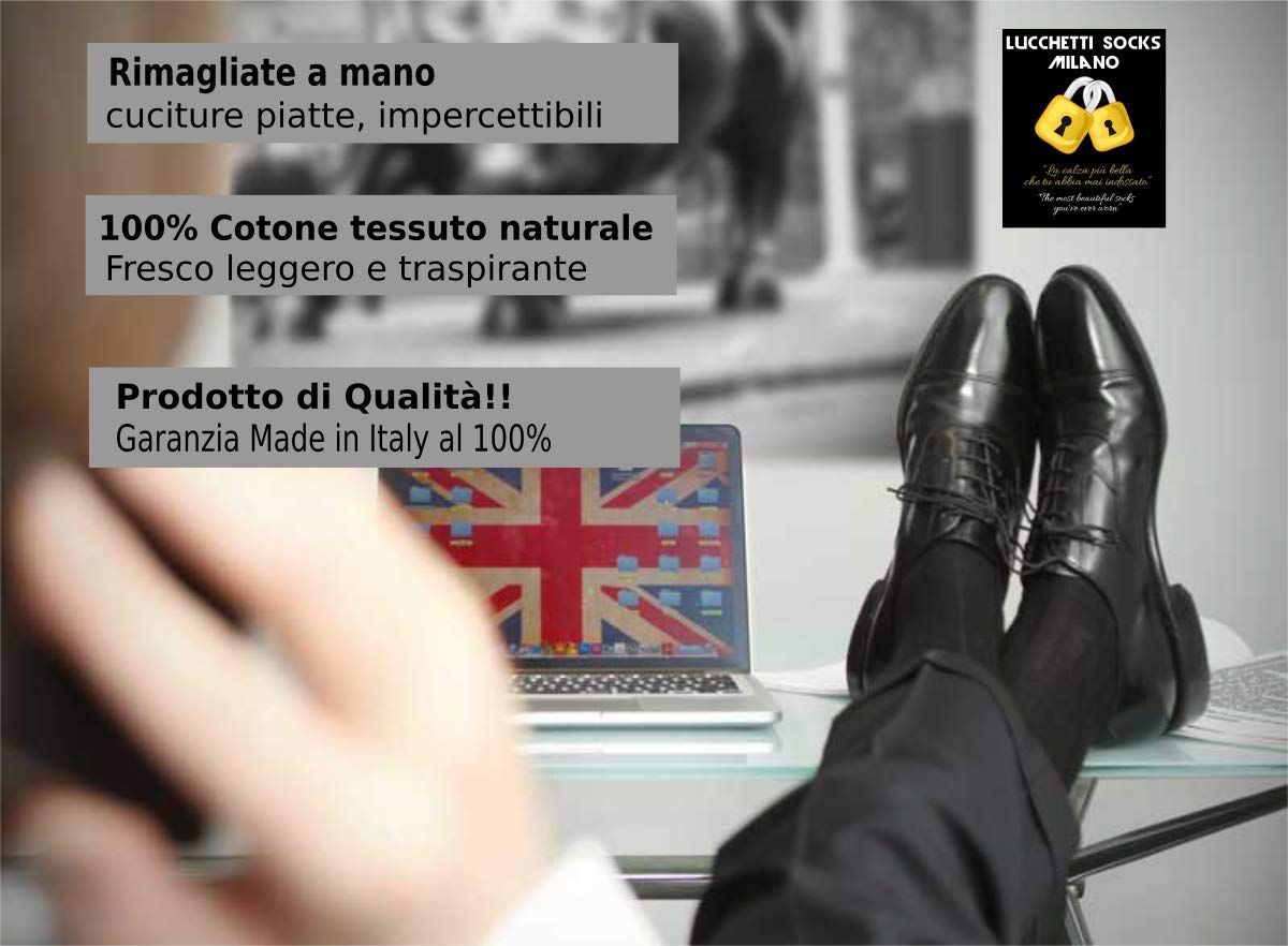 6 Paia Lucchetti Socks Milano Calze Uomo Lunghe Filo Di Scozia 100% Cotone Rimagliate Made In Italy