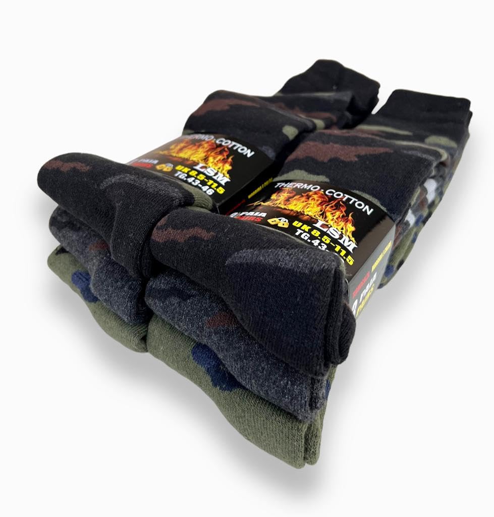 Lucchetti Socks Milano 6 PAIA Calze Termiche Lunghe calzini UOMO Lunghi in COTONE FELPATO termico Pesanti Spugna
