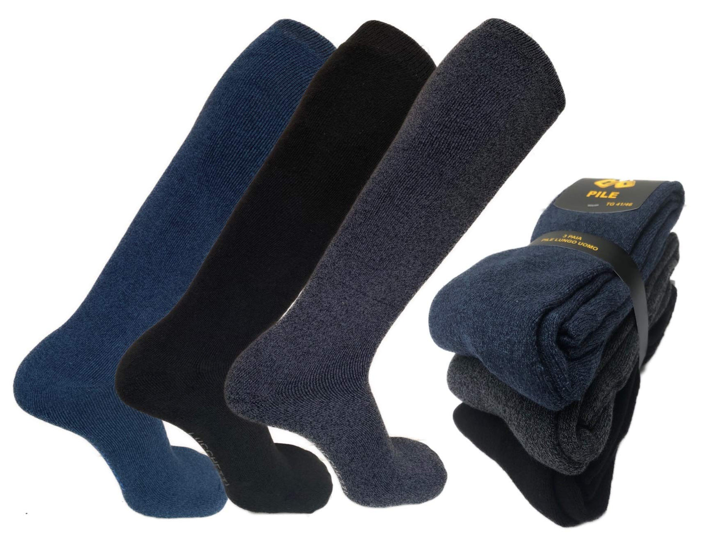 Lucchetti Socks Milano CALZE TERMICHE IN PILE LUNGHE SCI MONTAGNA PESANTI NERO BLU GRIGIO