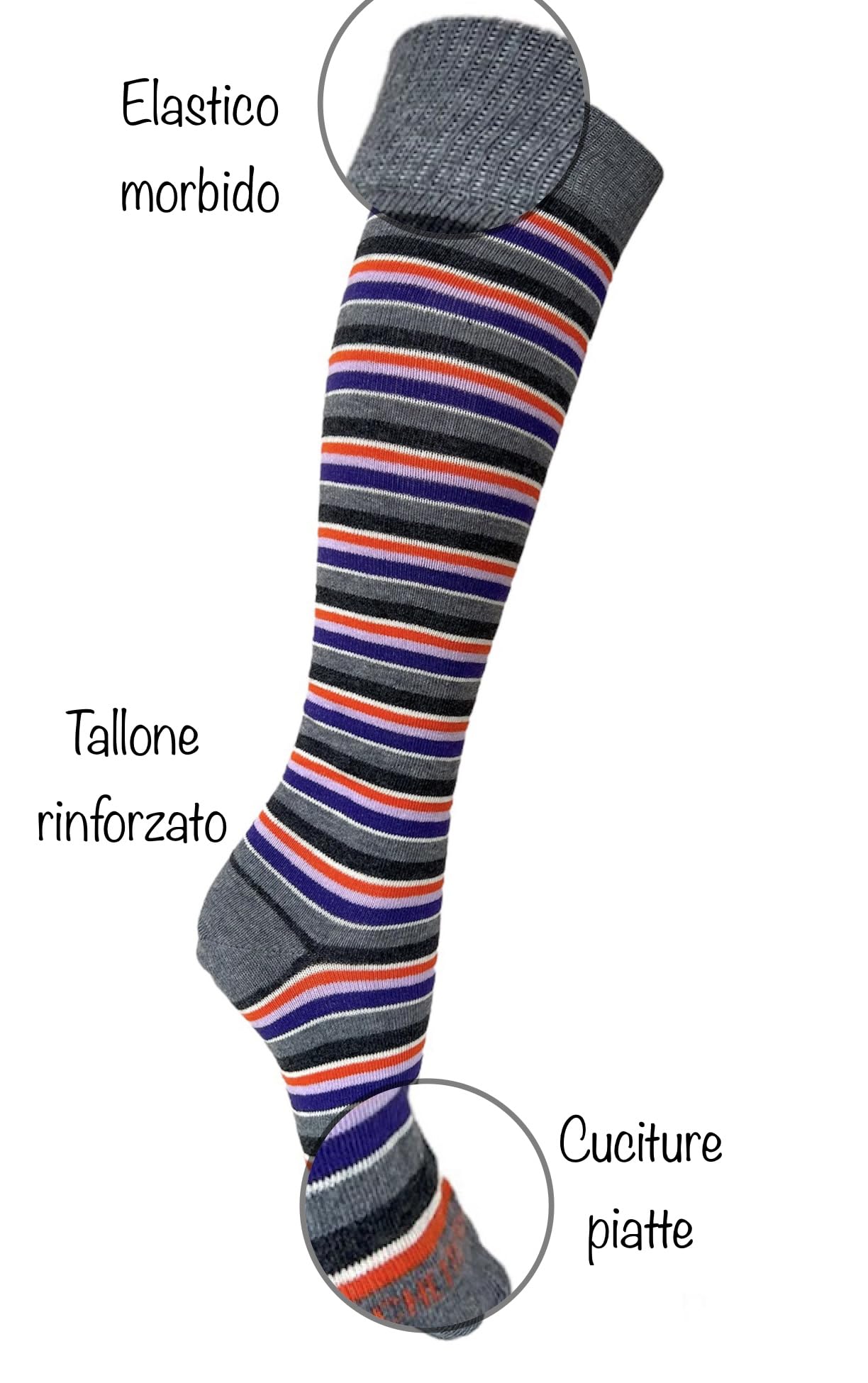 Calze Donna Invernali Lunghe Caldo Cotone Fantasia Righe Pois Termiche Colorate Made in Italy