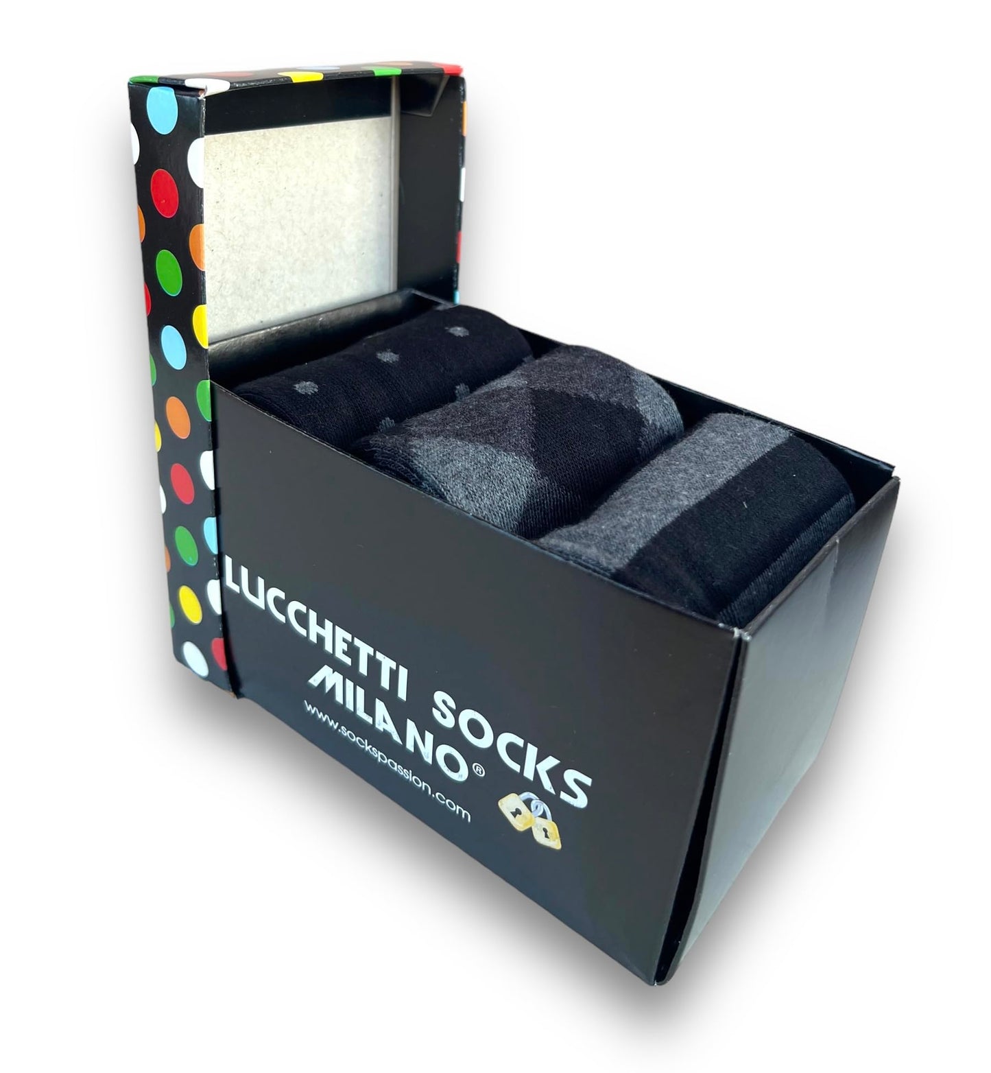 Lucchetti Socks Milano SET 3 PAIA DI CALZE UOMO LUNGHE CALDO COTONE COLORATE TENDENZA POIS FANTASIA FASHION MADE IN ITALY