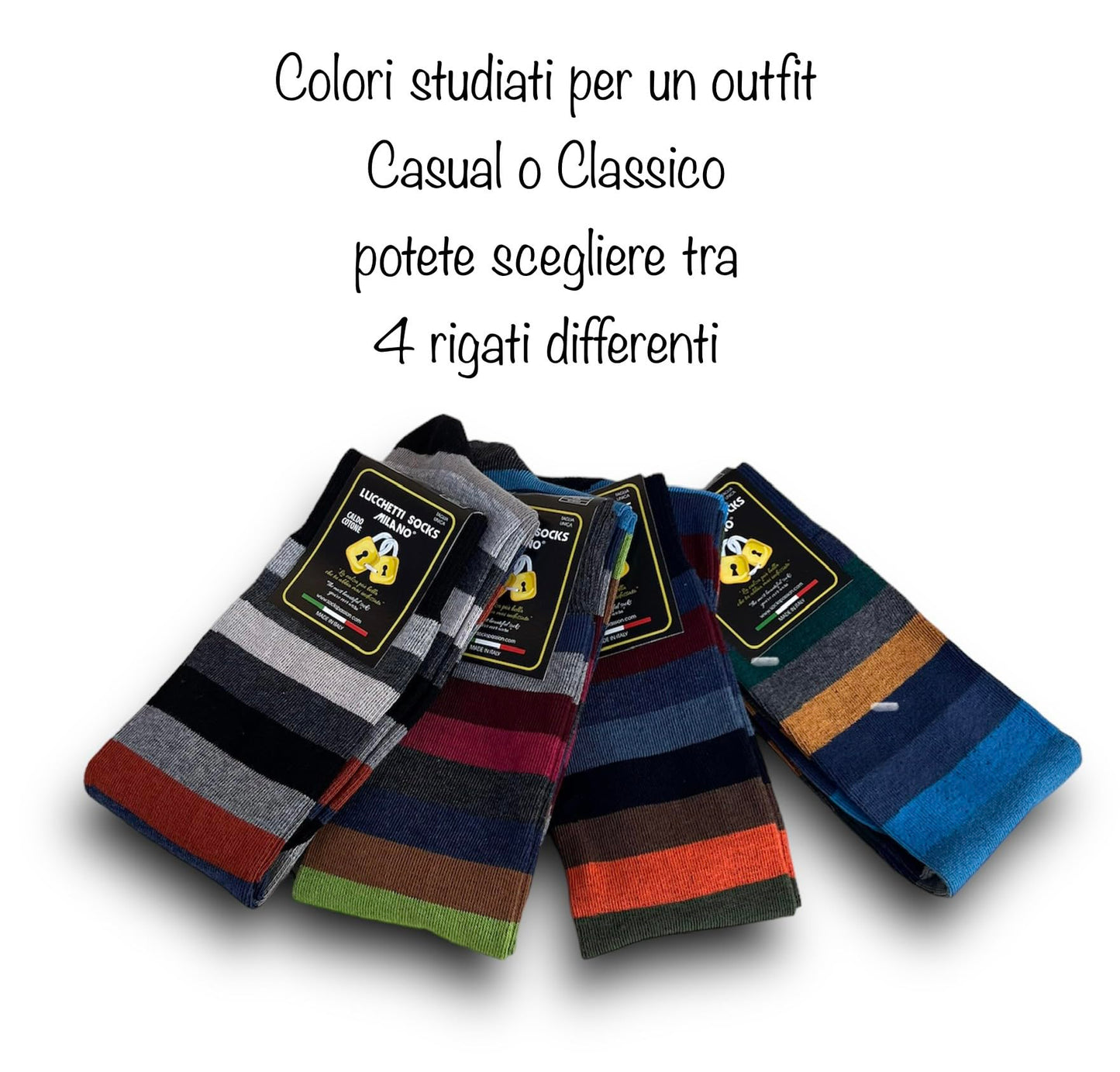 Lucchetti Socks Milano SET DA 4 PAIA DI CALZE UOMO LUNGHE CALDO COTONE COLORATE TENDENZA POIS FANTASIA FASHION MADE IN ITALY