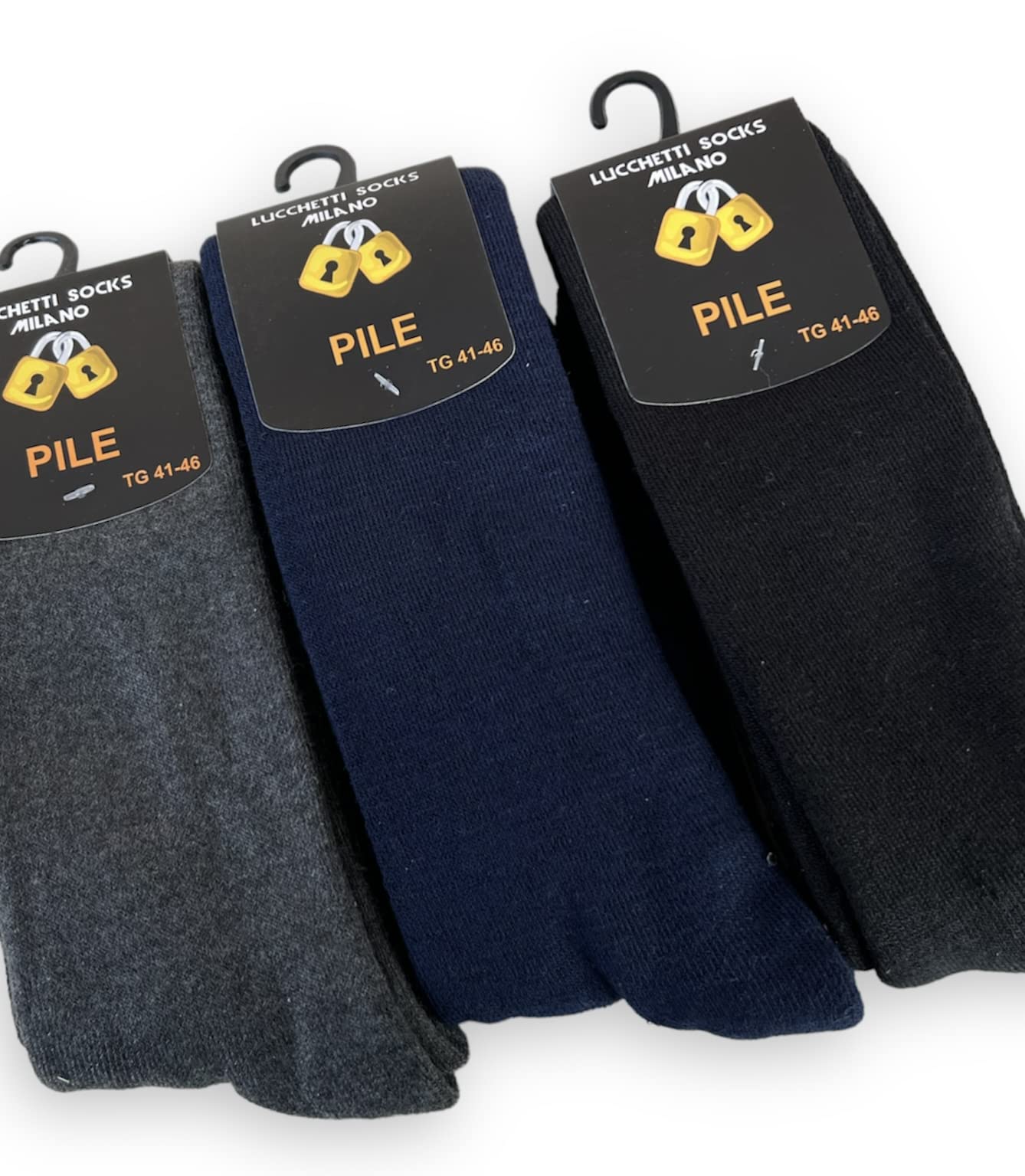 Lucchetti Socks Milano CALZE TERMICHE IN PILE LUNGHE SCI MONTAGNA PESANTI NERO BLU GRIGIO