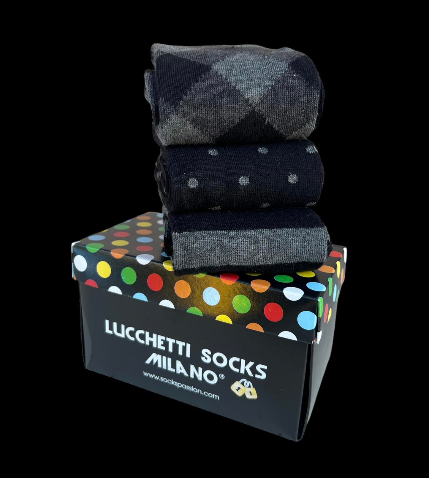Lucchetti Socks Milano SET 3 PAIA DI CALZE UOMO LUNGHE CALDO COTONE COLORATE TENDENZA POIS FANTASIA FASHION MADE IN ITALY