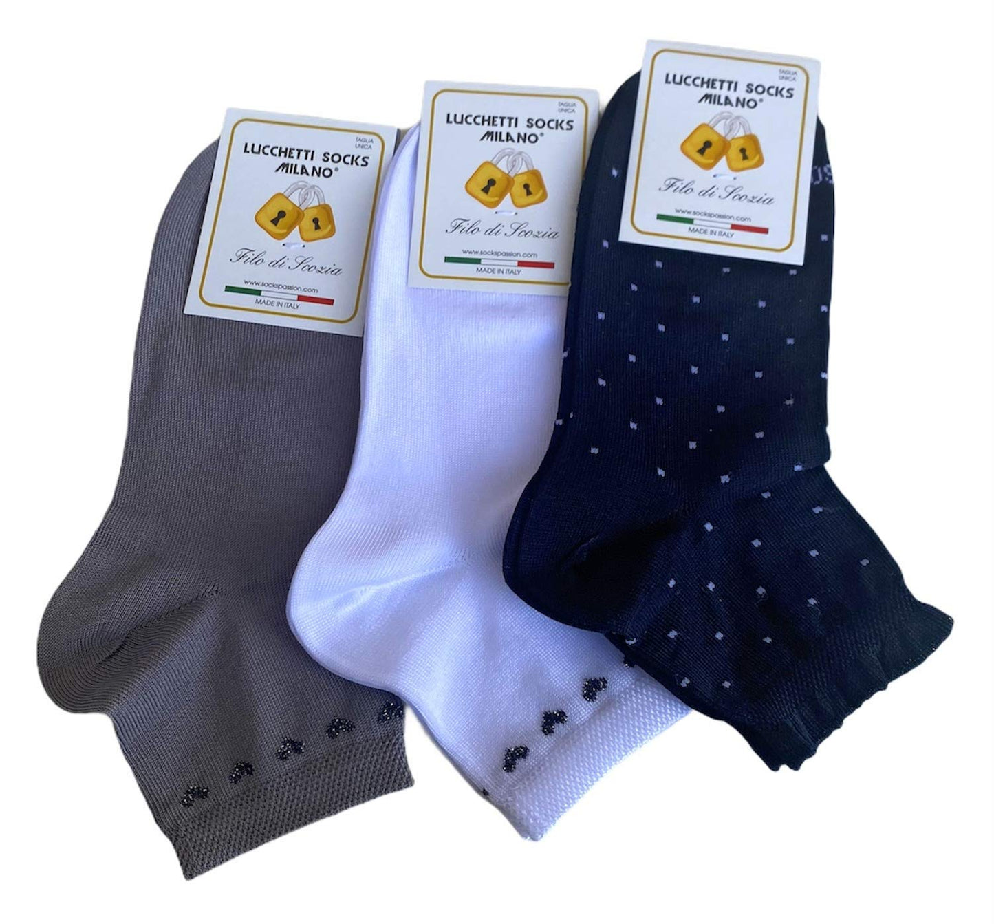 6 Paia Lucchetti Socks Milano Calzini Donna Corti Cotone Mercerizzato Fresco E Leggero Colorati Pois Fantasia Righe Made In Italy