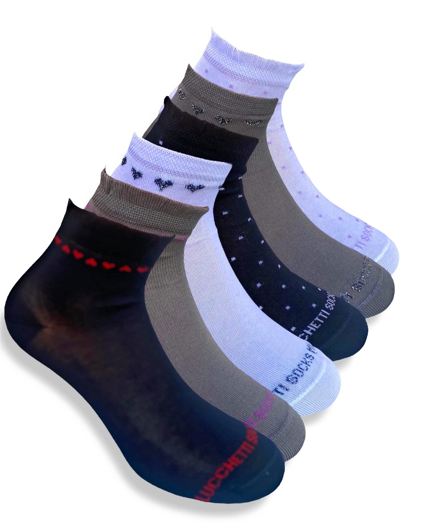 6 Paia Lucchetti Socks Milano Calzini Donna Corti Cotone Mercerizzato Fresco E Leggero Colorati Pois Fantasia Righe Made In Italy