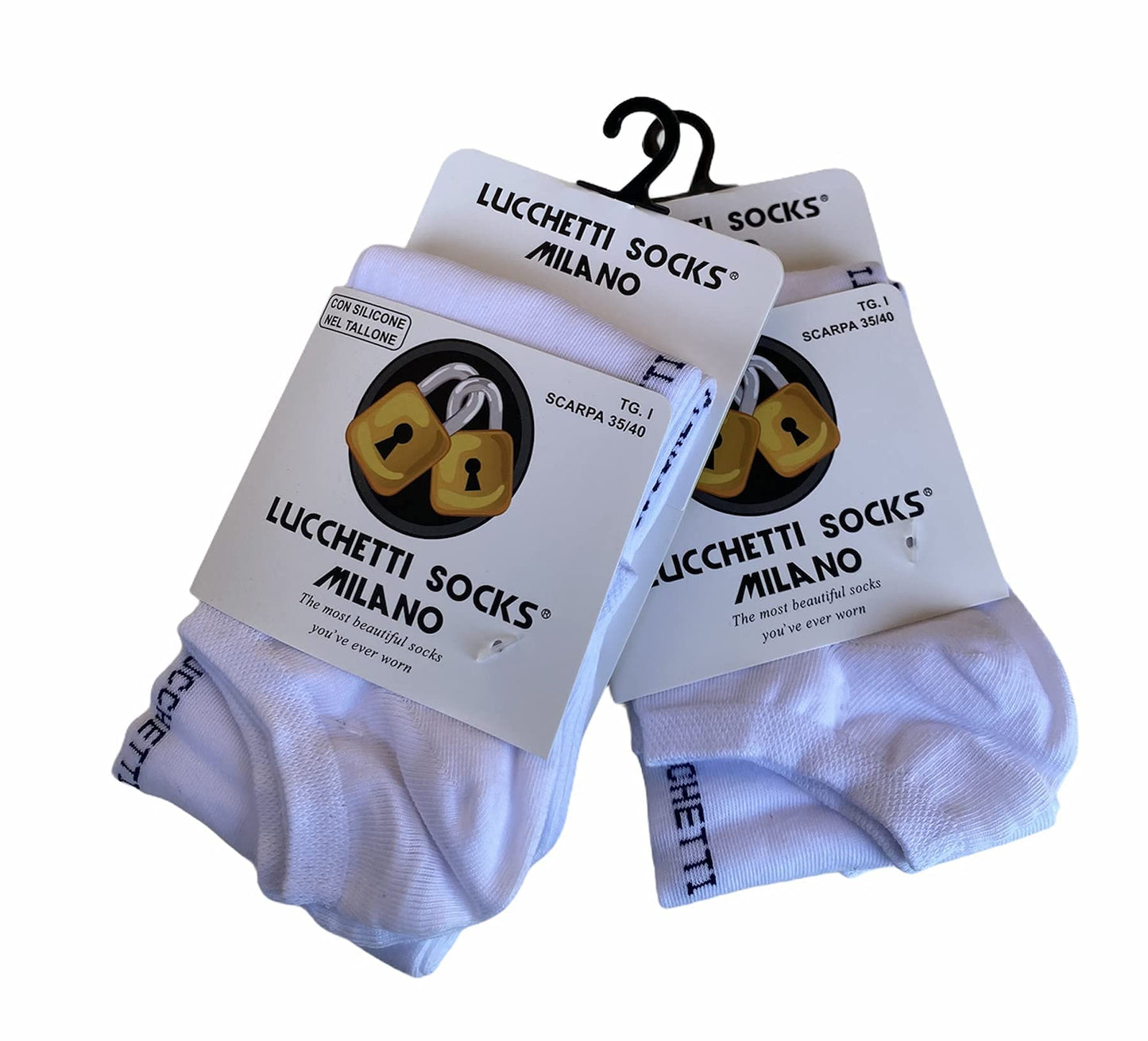 6 Paia Lucchetti Socks Milano Uomo Fantasmini Donna Cotone Nero Bianco Grigio Con Silicone Nel Tallone