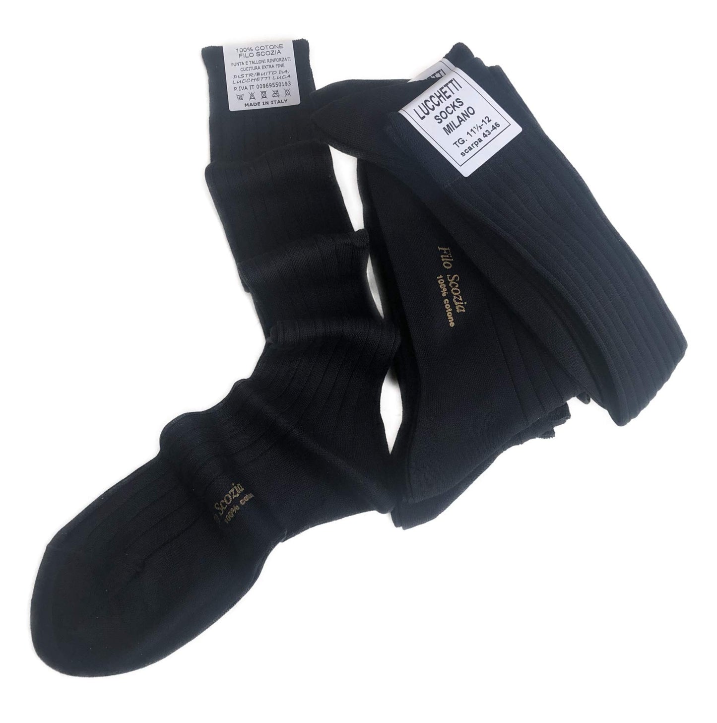 6 Paia Lucchetti Socks Milano Calze Uomo Lunghe Filo Di Scozia 100% Cotone Rimagliate Made In Italy