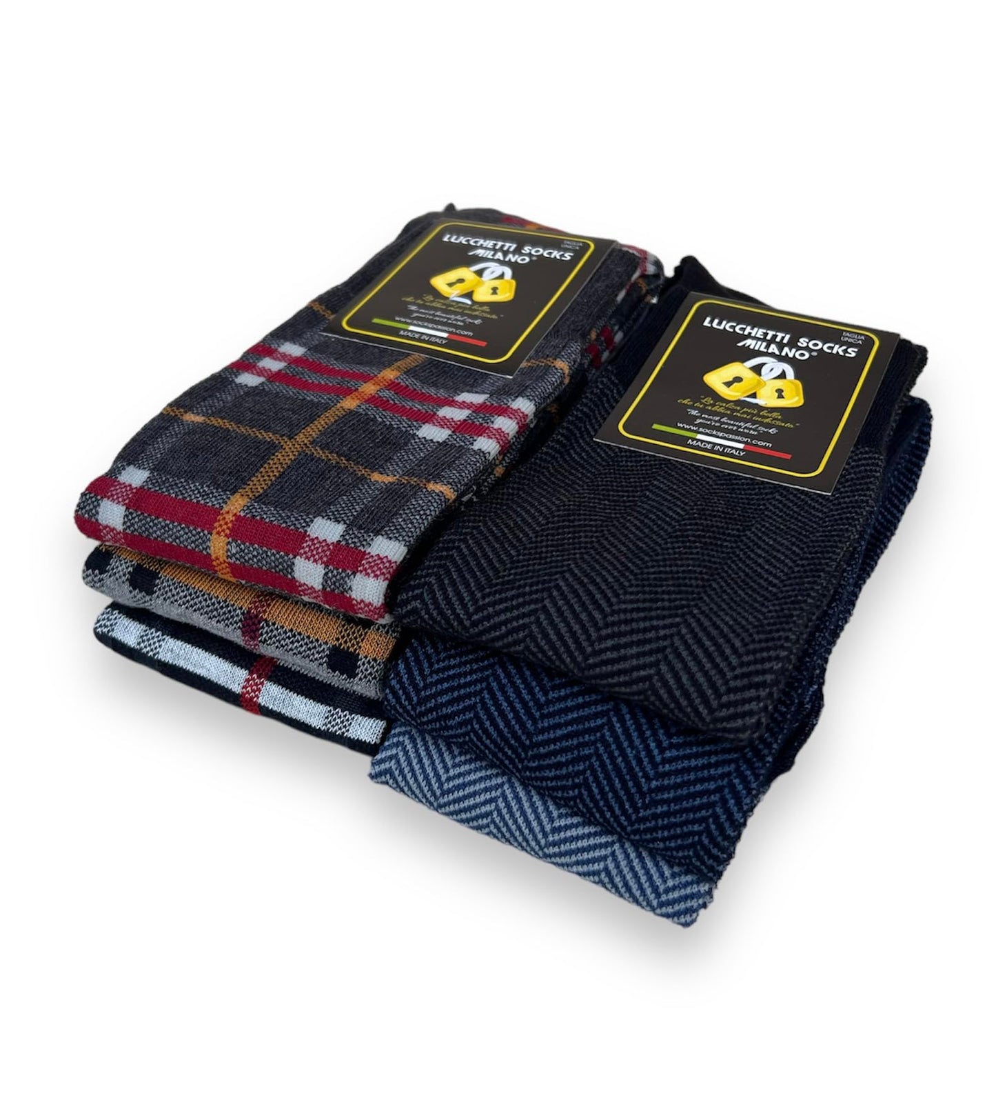 Lucchetti Socks Milano Set da 6 Paia di calze uomo lunghe caldo cotone colorate tendenza pois fantasia fashion Made in Italy