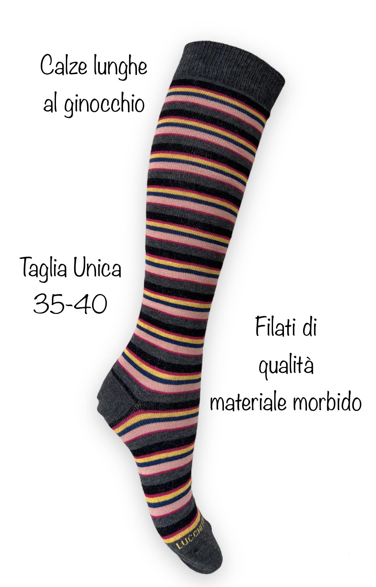 Calze Donna Invernali Lunghe Caldo Cotone Fantasia Righe Pois Termiche Colorate Made in Italy