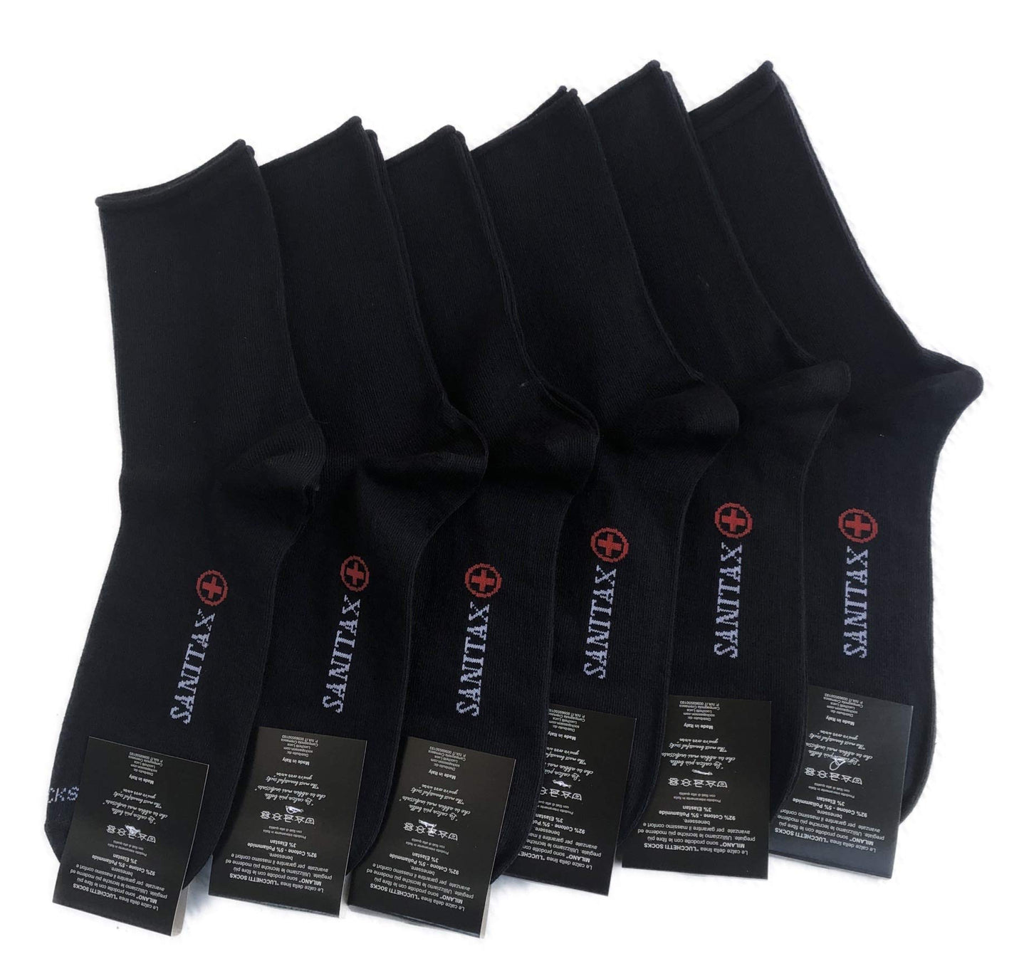 6 Paia Lucchetti Socks Milano Calze Da Uomo SANITARIE Caldo Cotone Invernali Senza Elastico taglio laser rimagliate Made in Italy