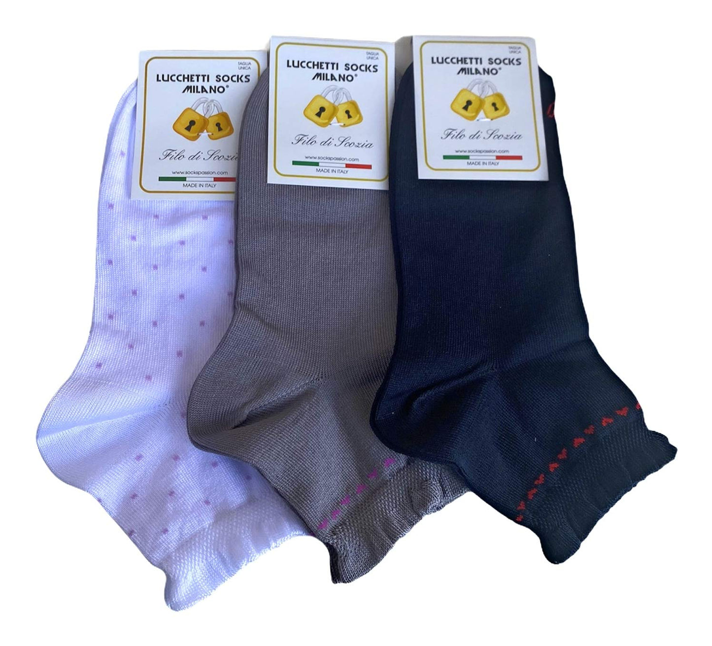 6 Paia Lucchetti Socks Milano Calzini Donna Corti Cotone Mercerizzato Fresco E Leggero Colorati Pois Fantasia Righe Made In Italy