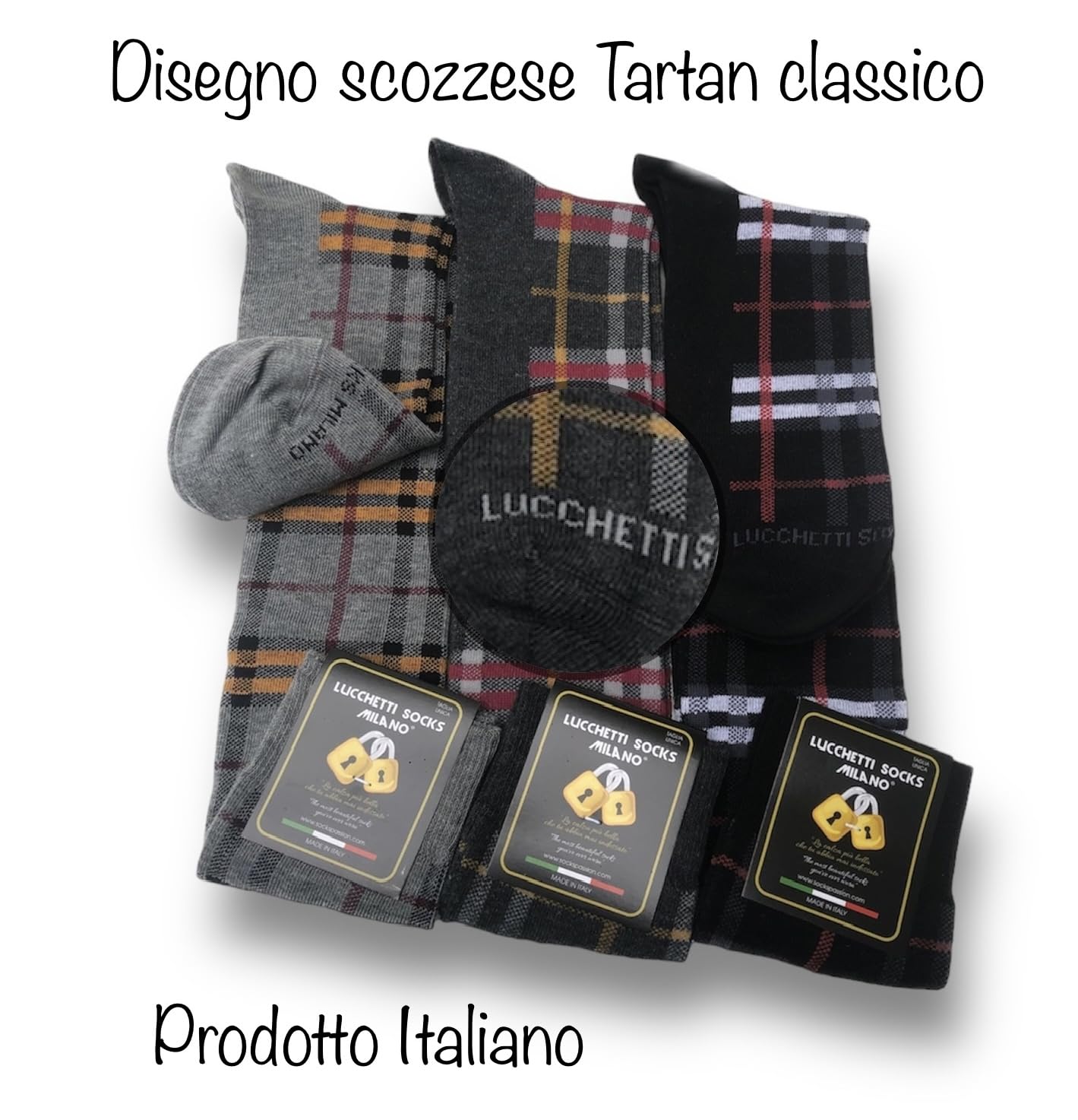 Lucchetti Socks Milano Set da 6 Paia di calze uomo lunghe caldo cotone colorate tendenza pois fantasia fashion Made in Italy