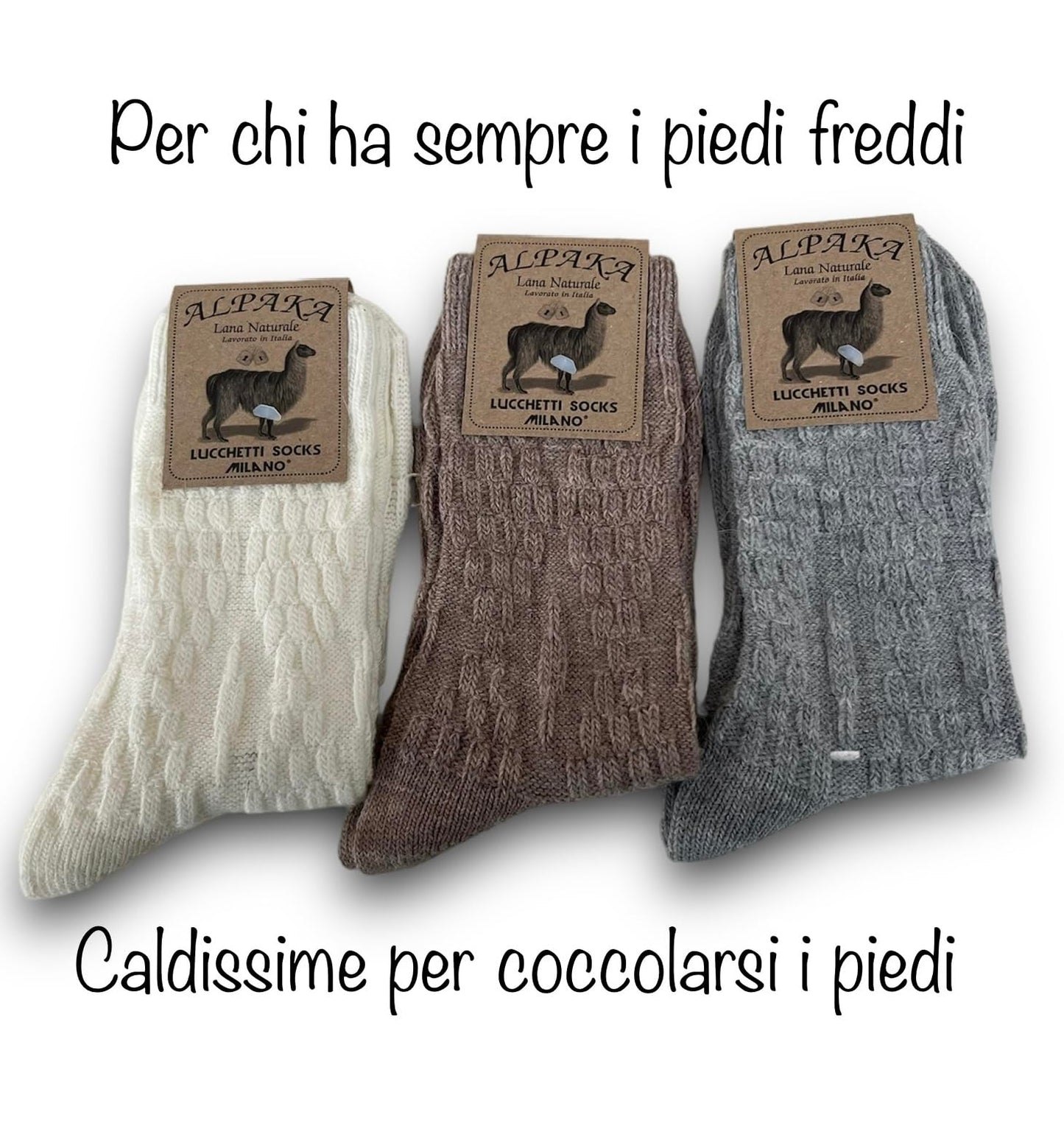 Lucchetti Socks Milano 4 PAIA calze CORTE in misto lana e ALPACA caldissime morbidissime MADE IN ITALY