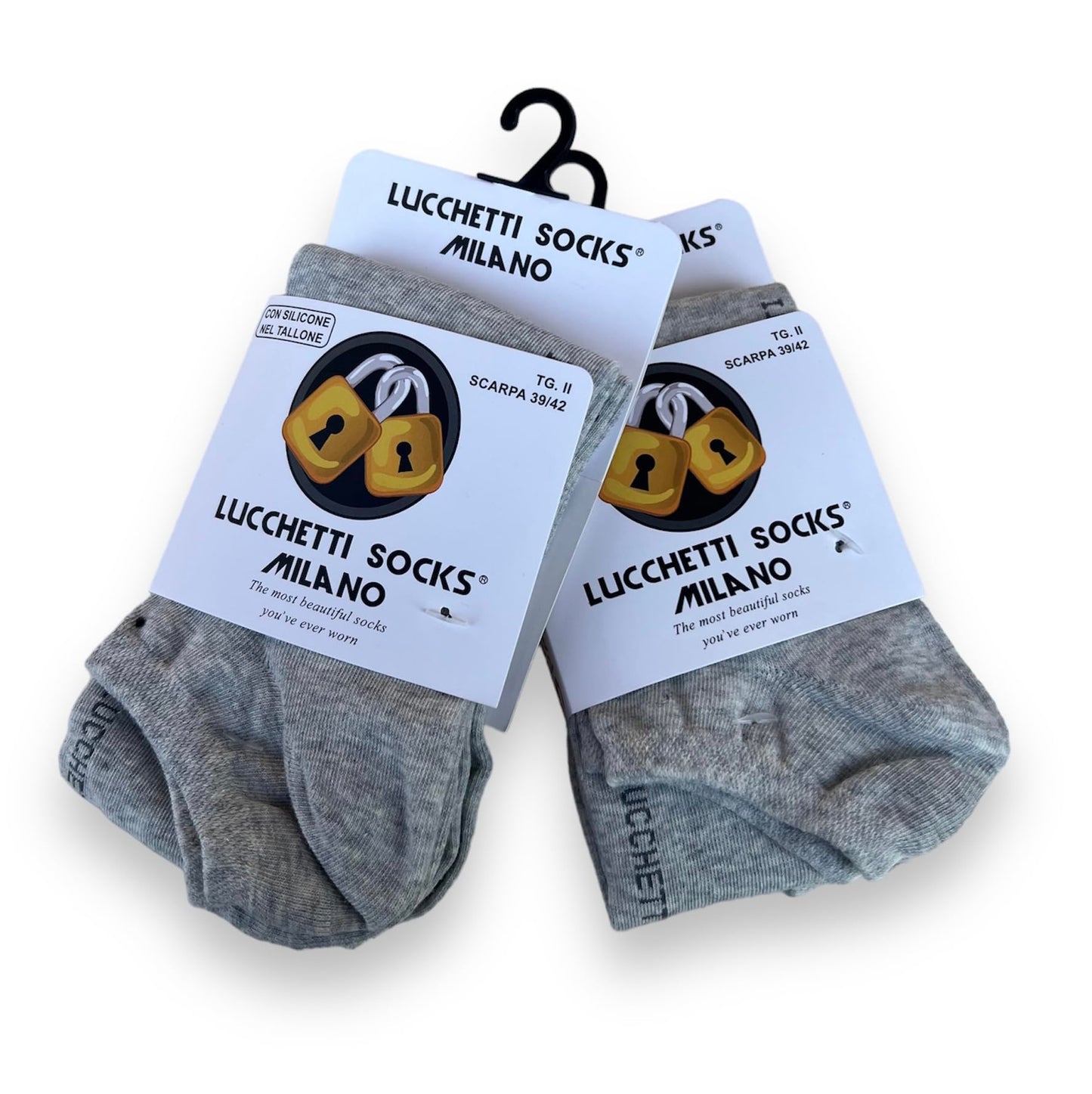 6 Paia Lucchetti Socks Milano Uomo Fantasmini Donna Cotone Nero Bianco Grigio Con Silicone Nel Tallone