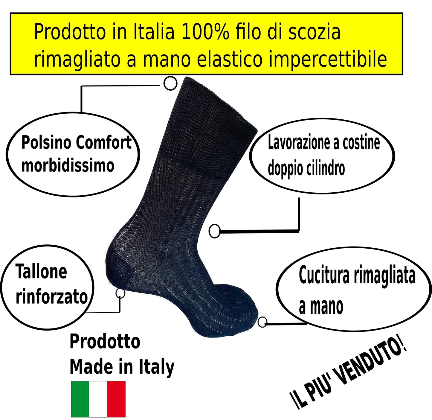 Lucchetti Socks Milano 6 PAIA calze da uomo SANITARIE filo di scozia 100% cotone rimagliate Made in Italy