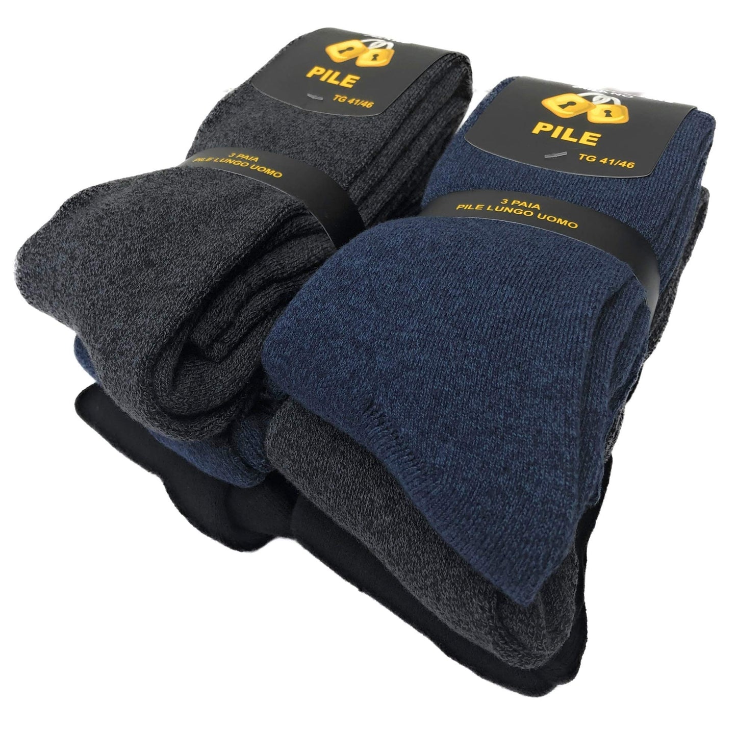 Lucchetti Socks Milano CALZE TERMICHE IN PILE LUNGHE SCI MONTAGNA PESANTI NERO BLU GRIGIO