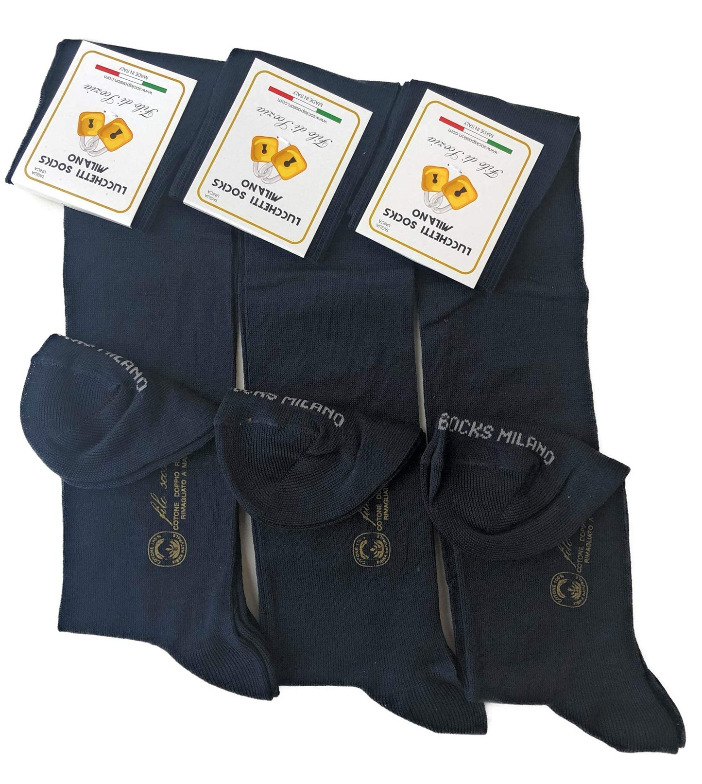 Calze Uomo Filo di Scozia Lunghe in Cotone Elasticizzato Estive Made in Italy Blu Nero Grigio 6 paia