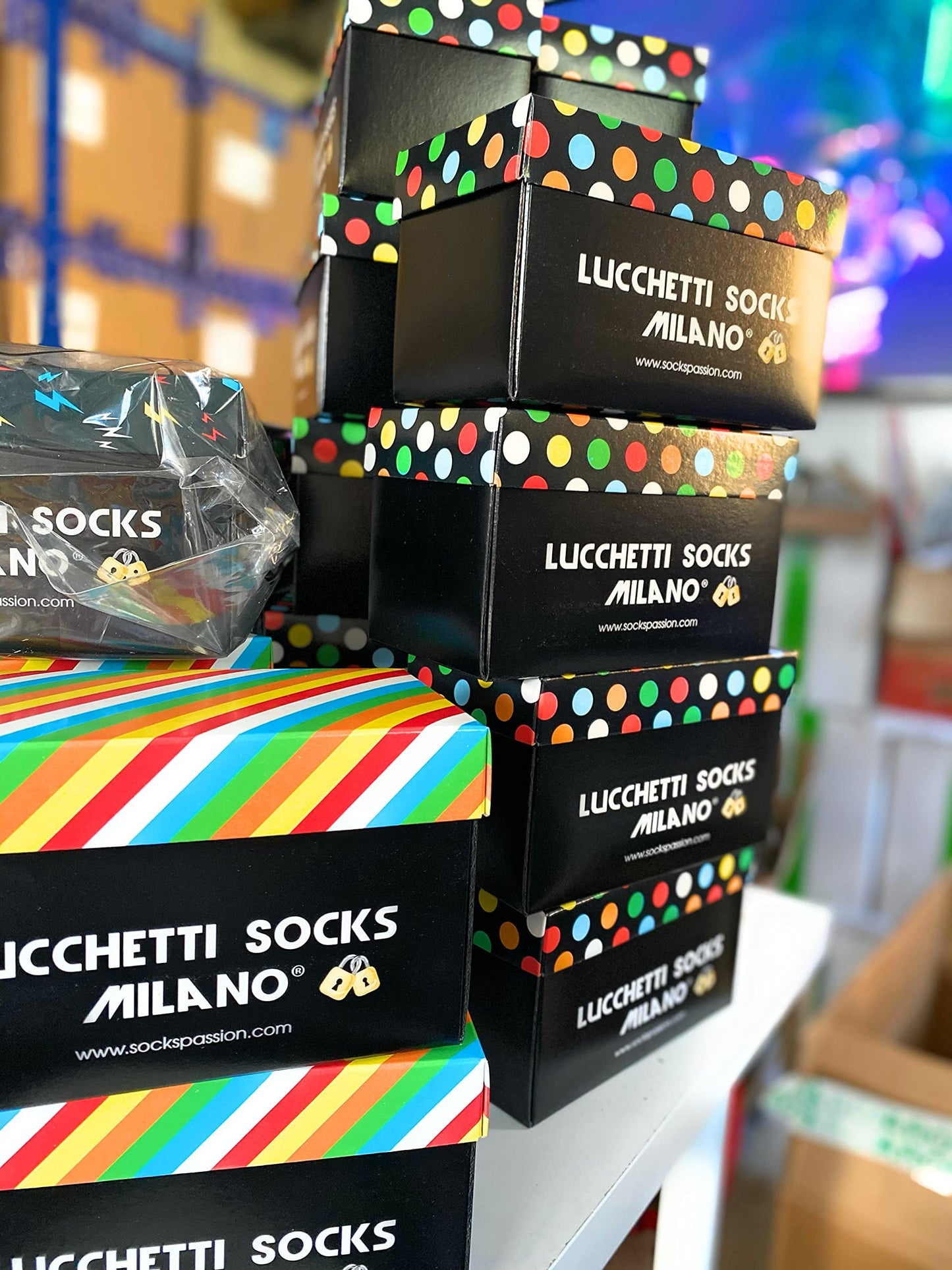Lucchetti Socks Milano SET 3 PAIA DI CALZE UOMO LUNGHE CALDO COTONE COLORATE TENDENZA POIS FANTASIA FASHION MADE IN ITALY