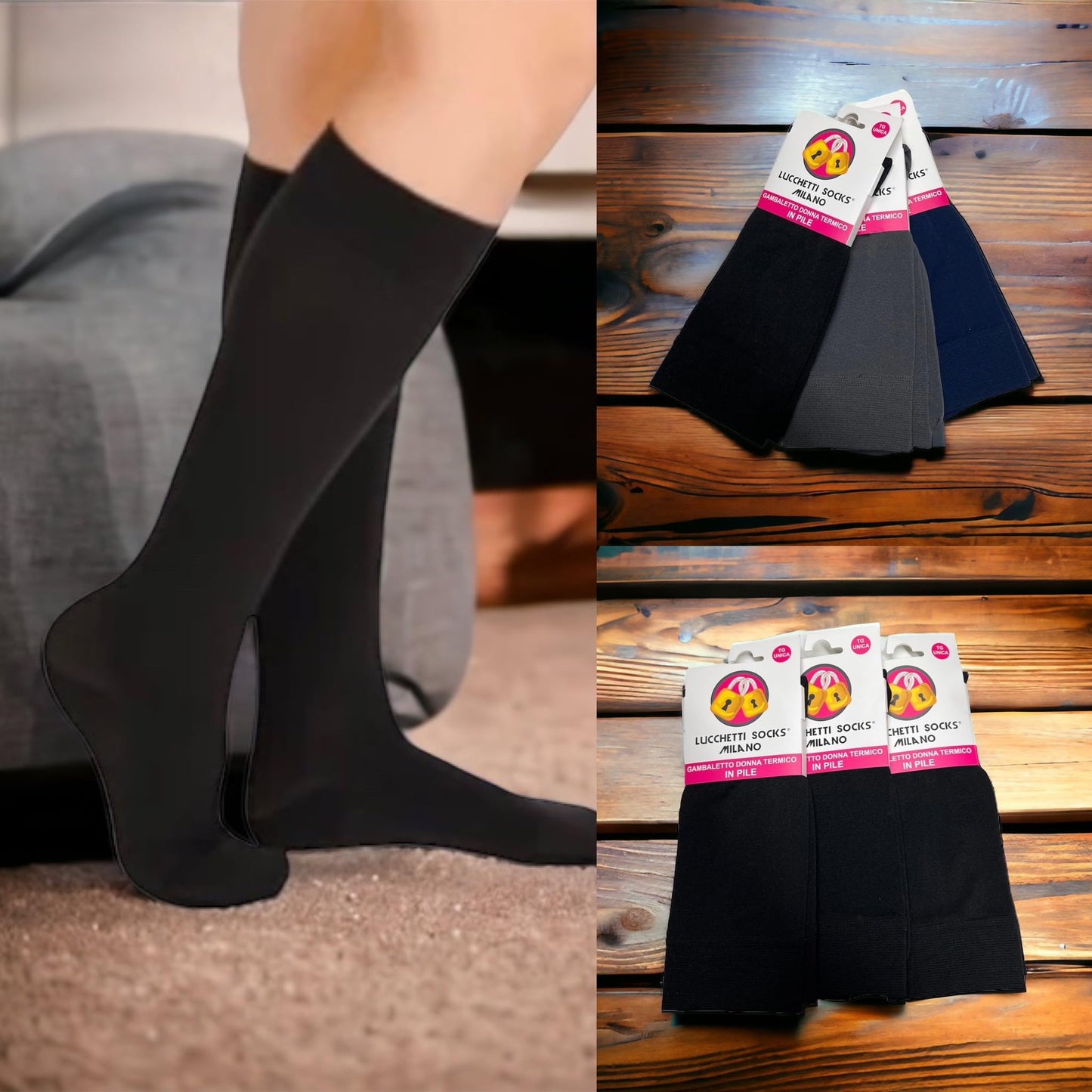 Lucchetti Socks Milano 3 Paia Gambaletti Termici Donna Invernali in Pile mIcrofibra Gambaletti Invernali Lunghi Calzettoni Calze Termiche Tempo Libero