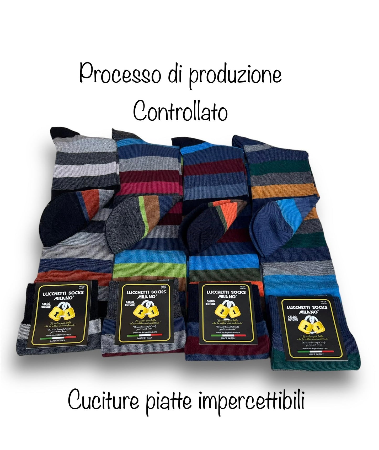 Lucchetti Socks Milano SET DA 4 PAIA DI CALZE UOMO LUNGHE CALDO COTONE COLORATE TENDENZA POIS FANTASIA FASHION MADE IN ITALY