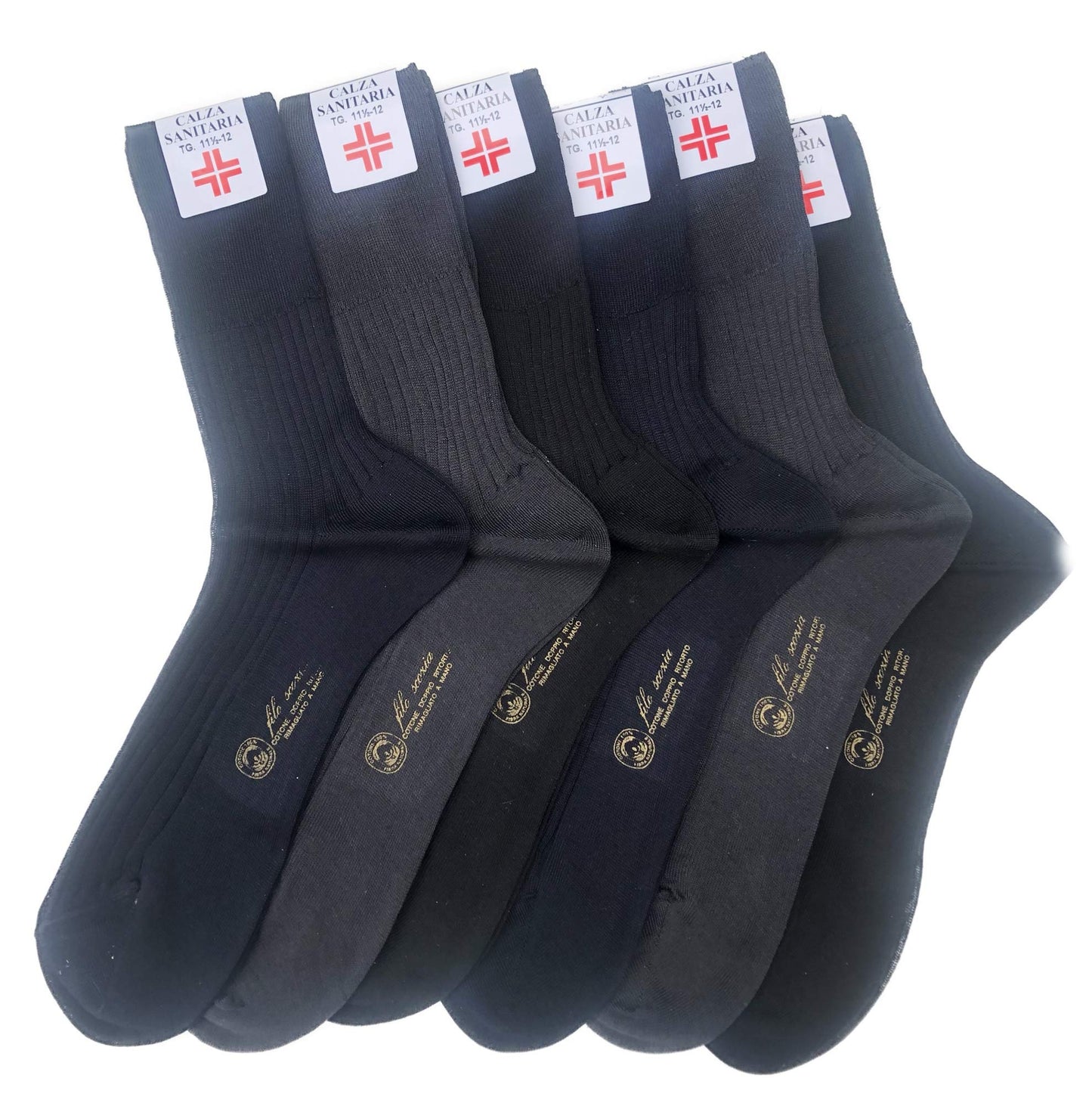 Lucchetti Socks Milano 6 PAIA calze da uomo SANITARIE filo di scozia 100% cotone rimagliate Made in Italy