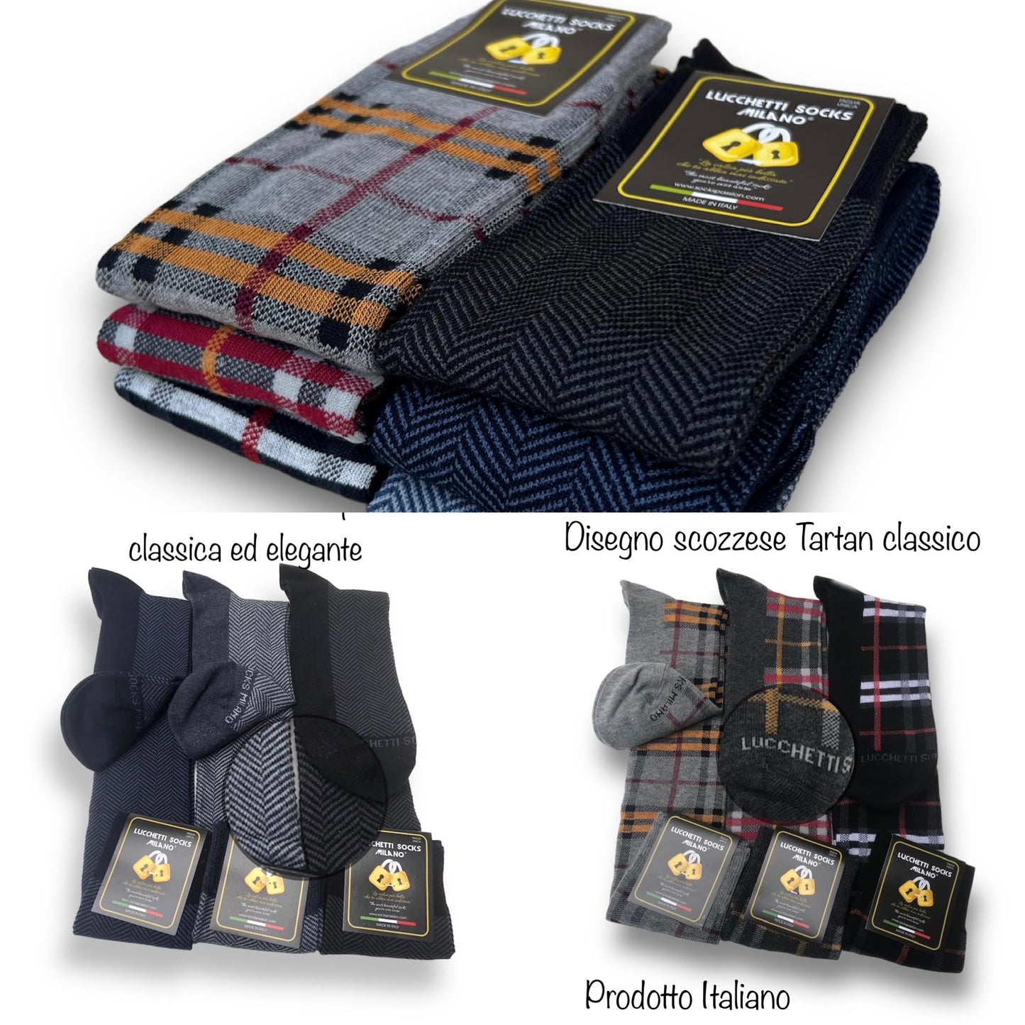 Lucchetti Socks Milano Set da 6 Paia di calze uomo lunghe caldo cotone colorate tendenza pois fantasia fashion Made in Italy