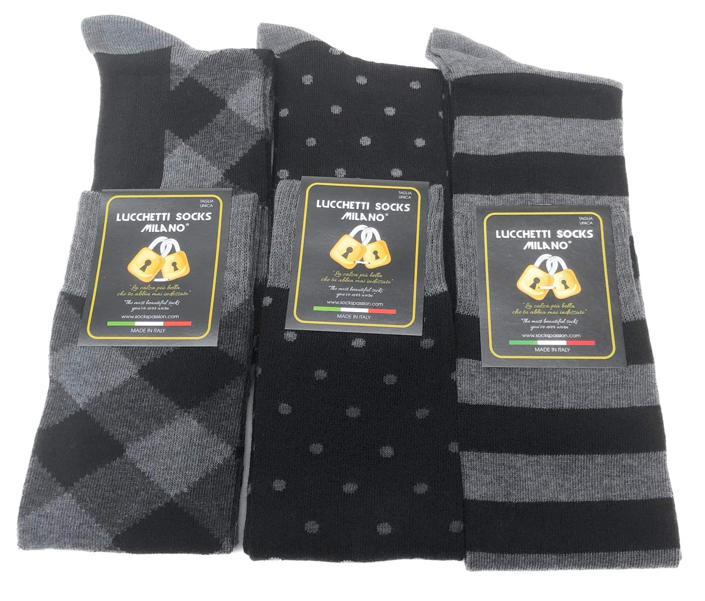 Lucchetti Socks Milano SET 3 PAIA DI CALZE UOMO LUNGHE CALDO COTONE COLORATE TENDENZA POIS FANTASIA FASHION MADE IN ITALY