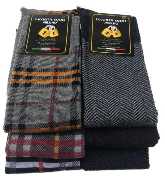 Lucchetti Socks Milano Set da 6 Paia di calze uomo lunghe caldo cotone colorate tendenza pois fantasia fashion Made in Italy