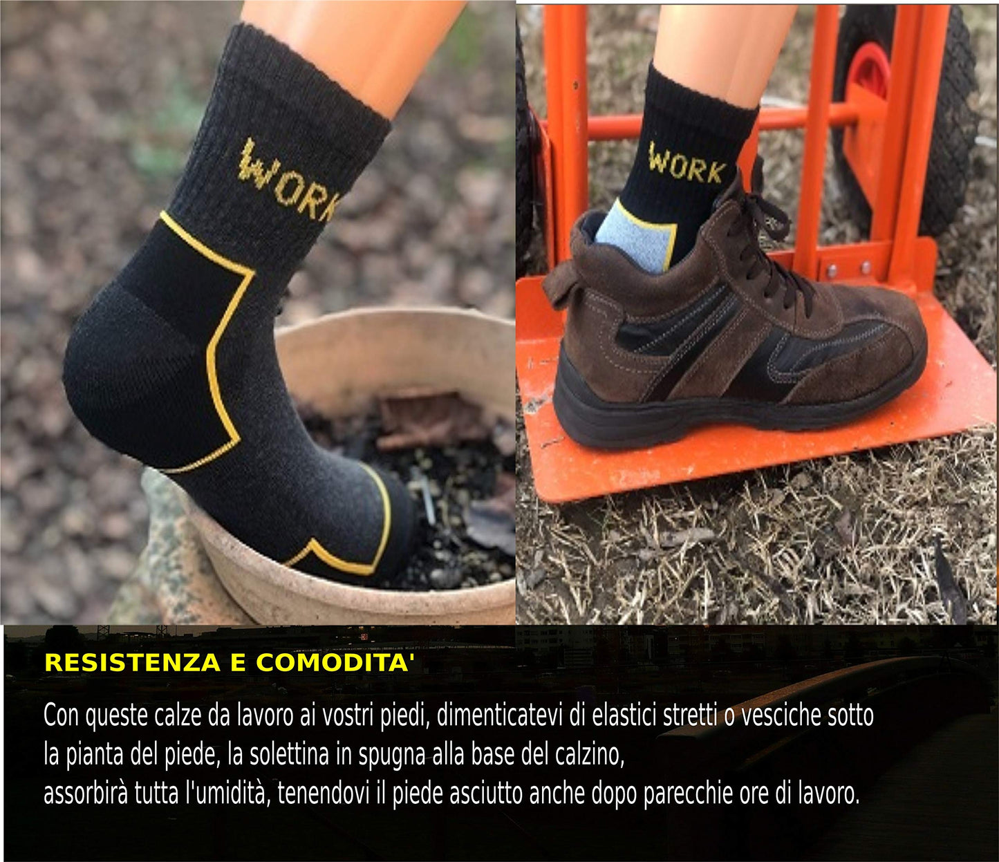Lucchetti Socks Milano Calze da Lavoro Altezza Caviglia Punta e Tallone Rinforzati Spugna di Cotone