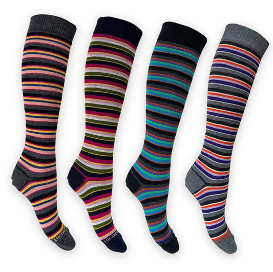 Calze Donna Invernali Lunghe Caldo Cotone Fantasia Righe Pois Termiche Colorate Made in Italy