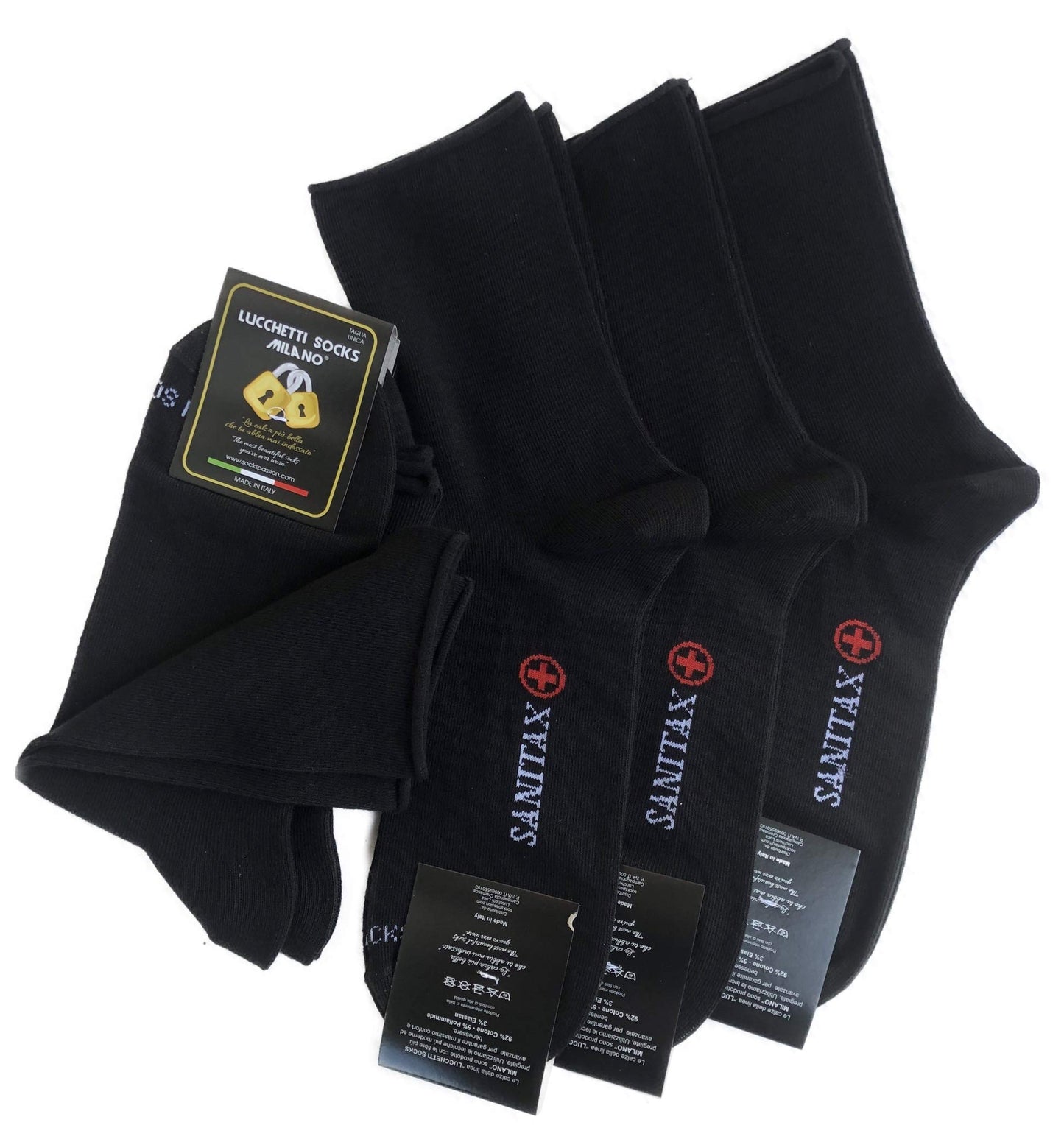 6 Paia Lucchetti Socks Milano Calze Da Uomo SANITARIE Caldo Cotone Invernali Senza Elastico taglio laser rimagliate Made in Italy