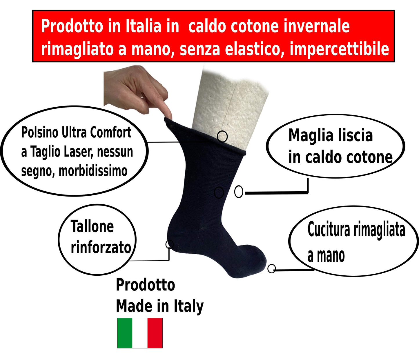 6 Paia Lucchetti Socks Milano Calze Da Uomo SANITARIE Caldo Cotone Invernali Senza Elastico taglio laser rimagliate Made in Italy