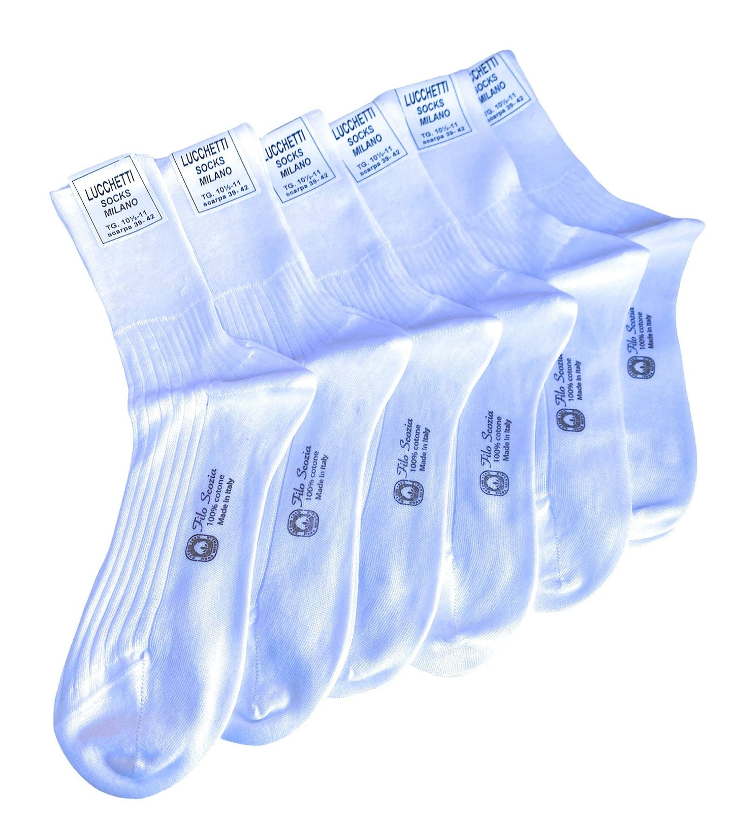 Lucchetti Socks Milano 6 PAIA calze da uomo SANITARIE filo di scozia 100% cotone rimagliate Made in Italy